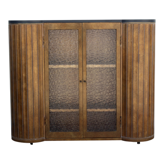 Mid-Century walnut dry bar cabinet with double glass door.  and two shelves.  Dimensions: 44"Width x 12"Depth x 47"Height. 