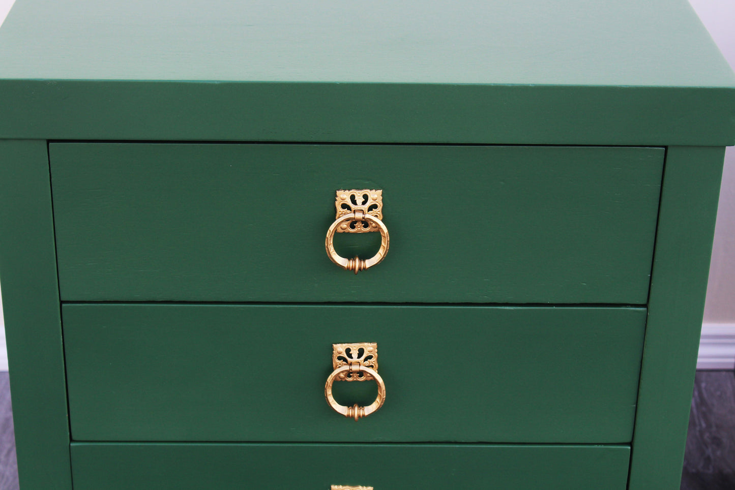 1960s Pair of Asian Style Green Nightstands of Three Drawers