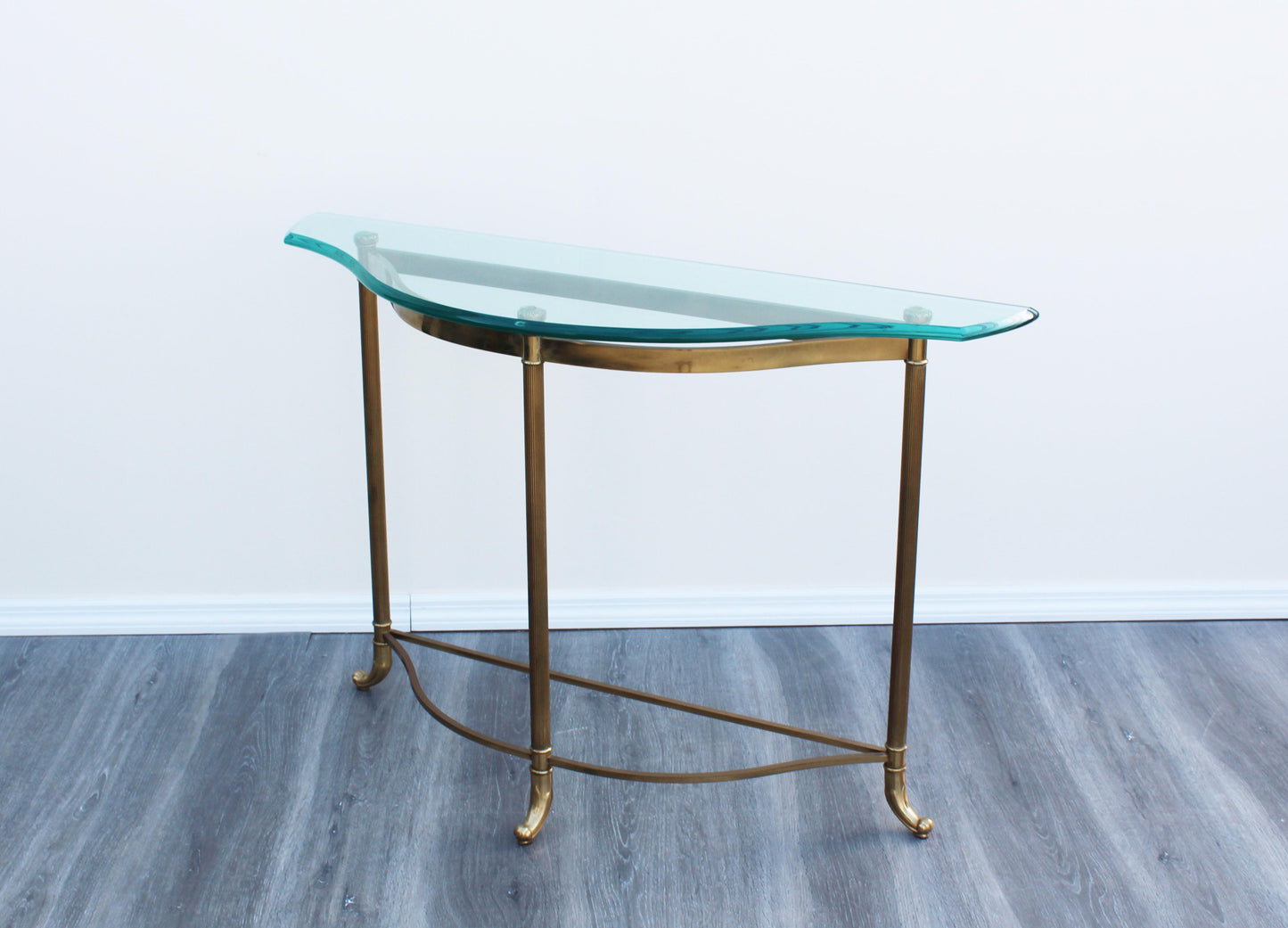 1970's Brass La Barge Style Console Table With Glass Top