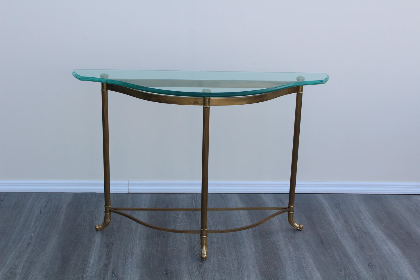 1970's Brass La Barge Style Console Table With Glass Top