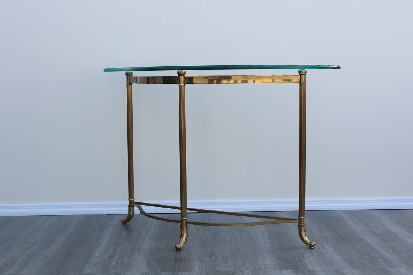 1970's Brass La Barge Style Console Table With Glass Top