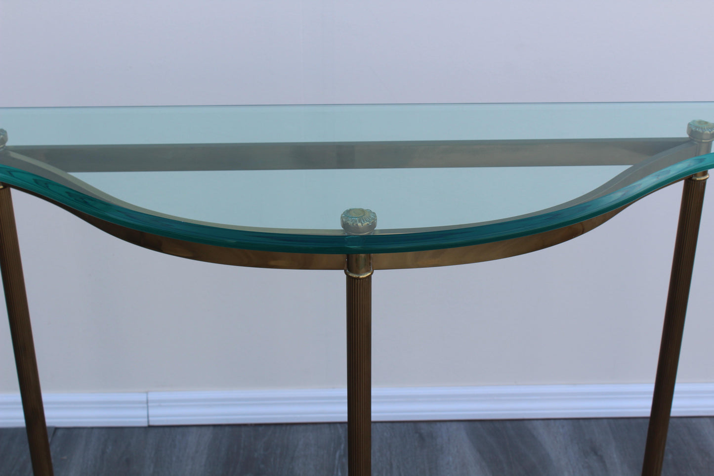 1970's Brass La Barge Style Console Table With Glass Top