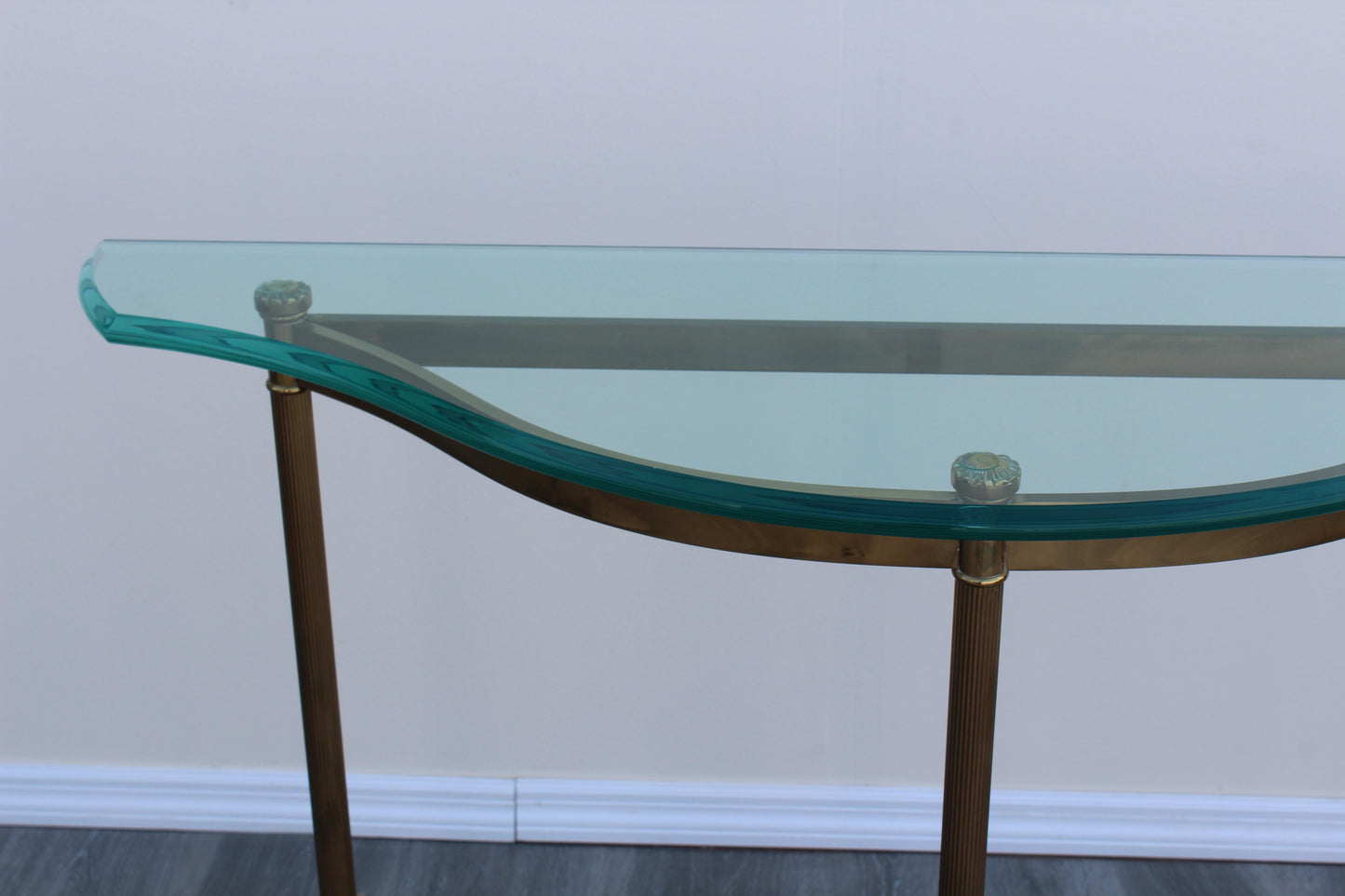 1970's Brass La Barge Style Console Table With Glass Top