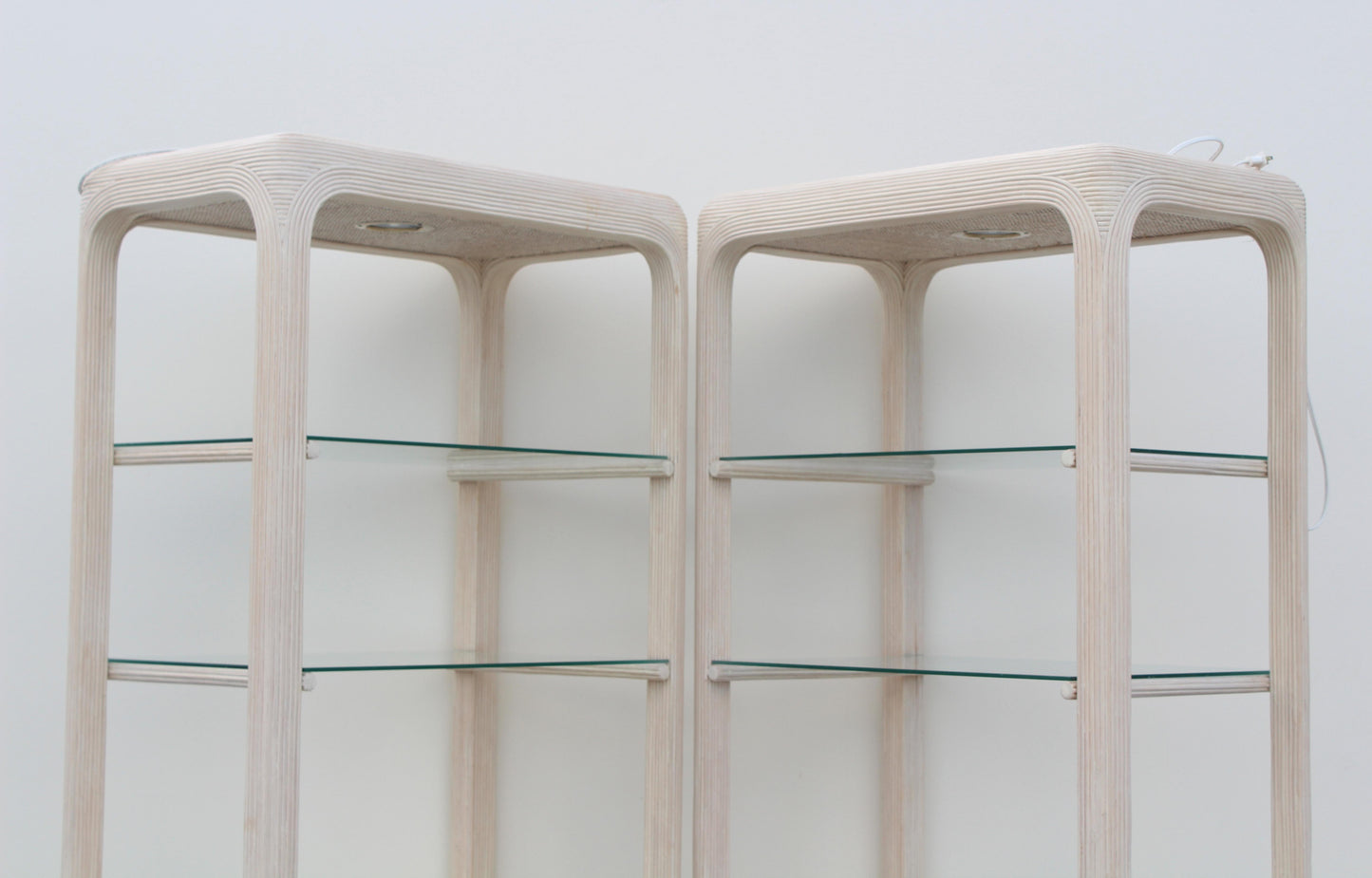 1970's Coastal Pencil Reed Etagere - a Pair