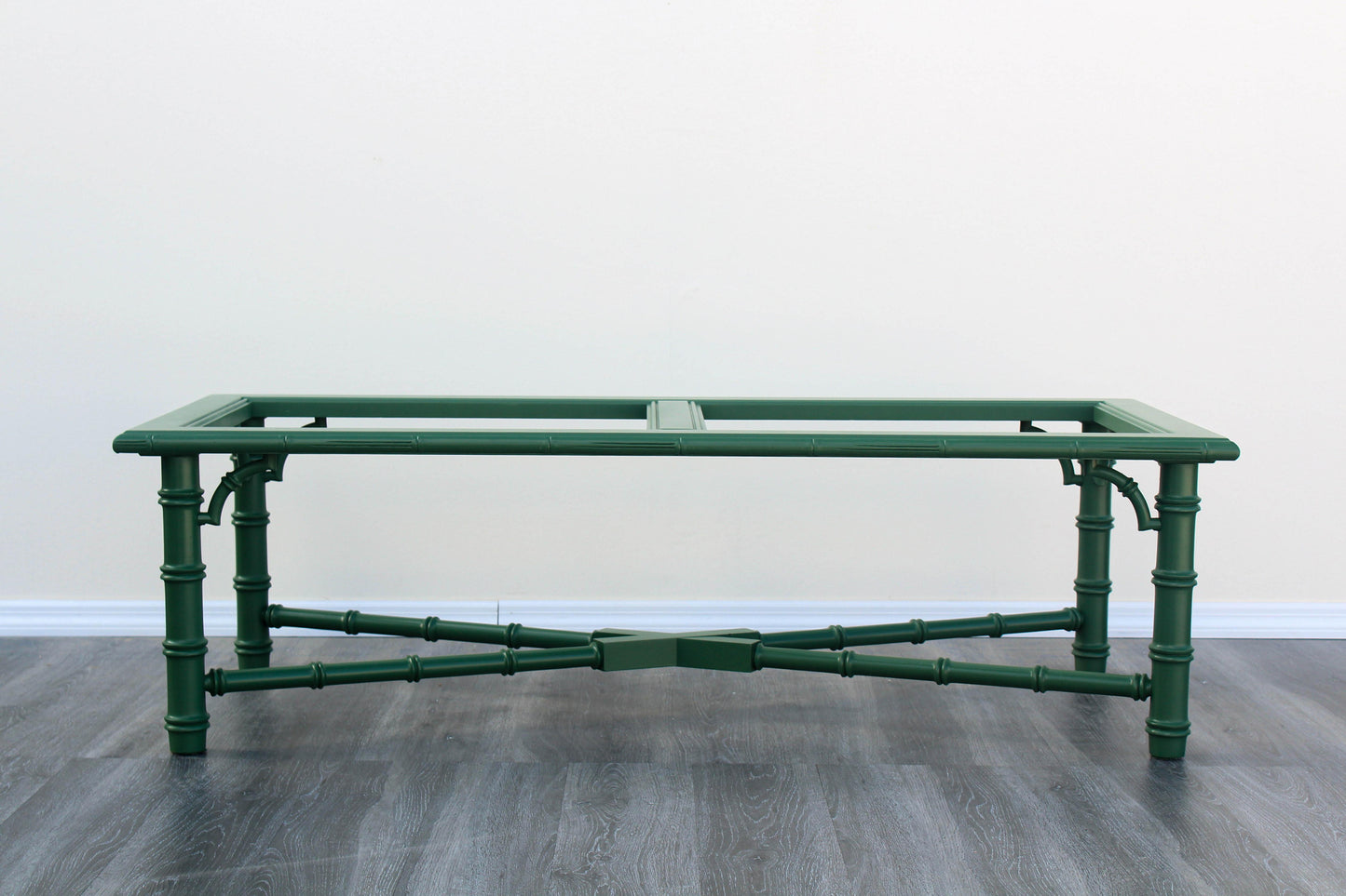 1970's Faux Bamboo Green Coffee Table With Glass Top