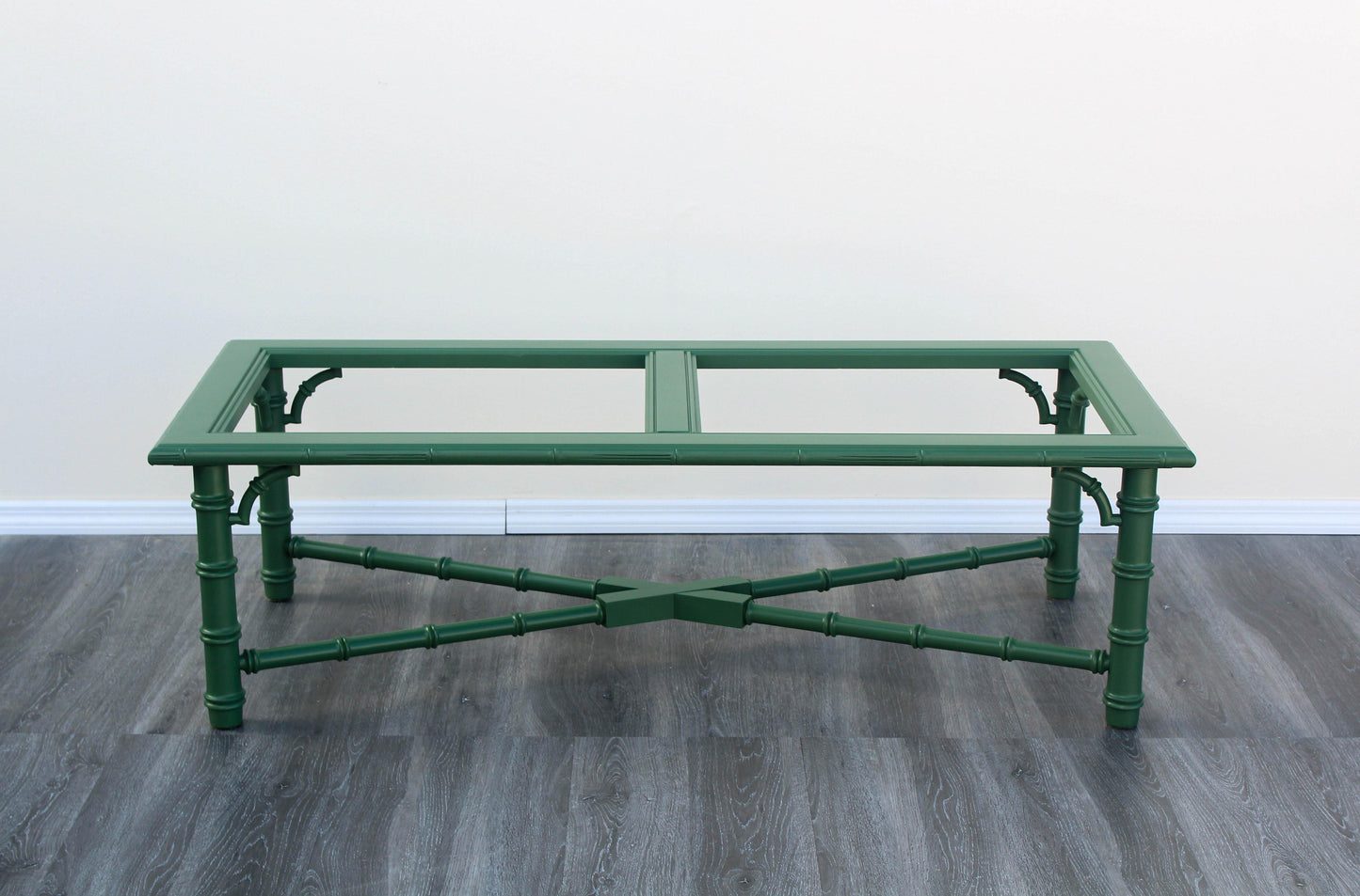 1970's Faux Bamboo Green Coffee Table With Glass Top