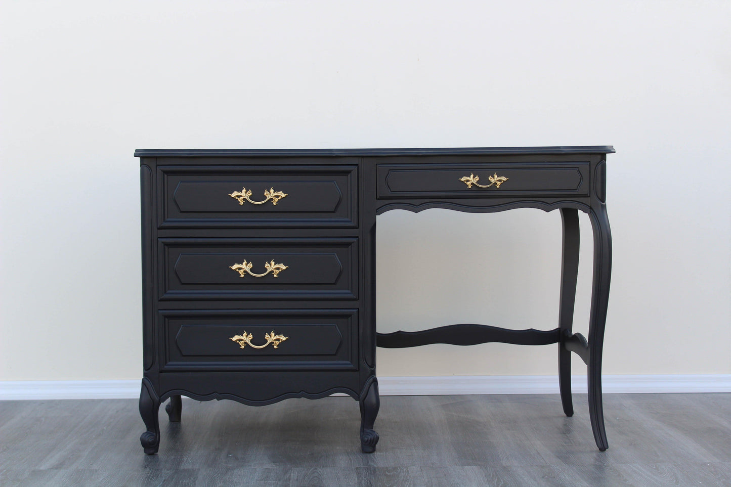 1970's French Style Charcoal Black Desk of Four Drawers by Henry Links