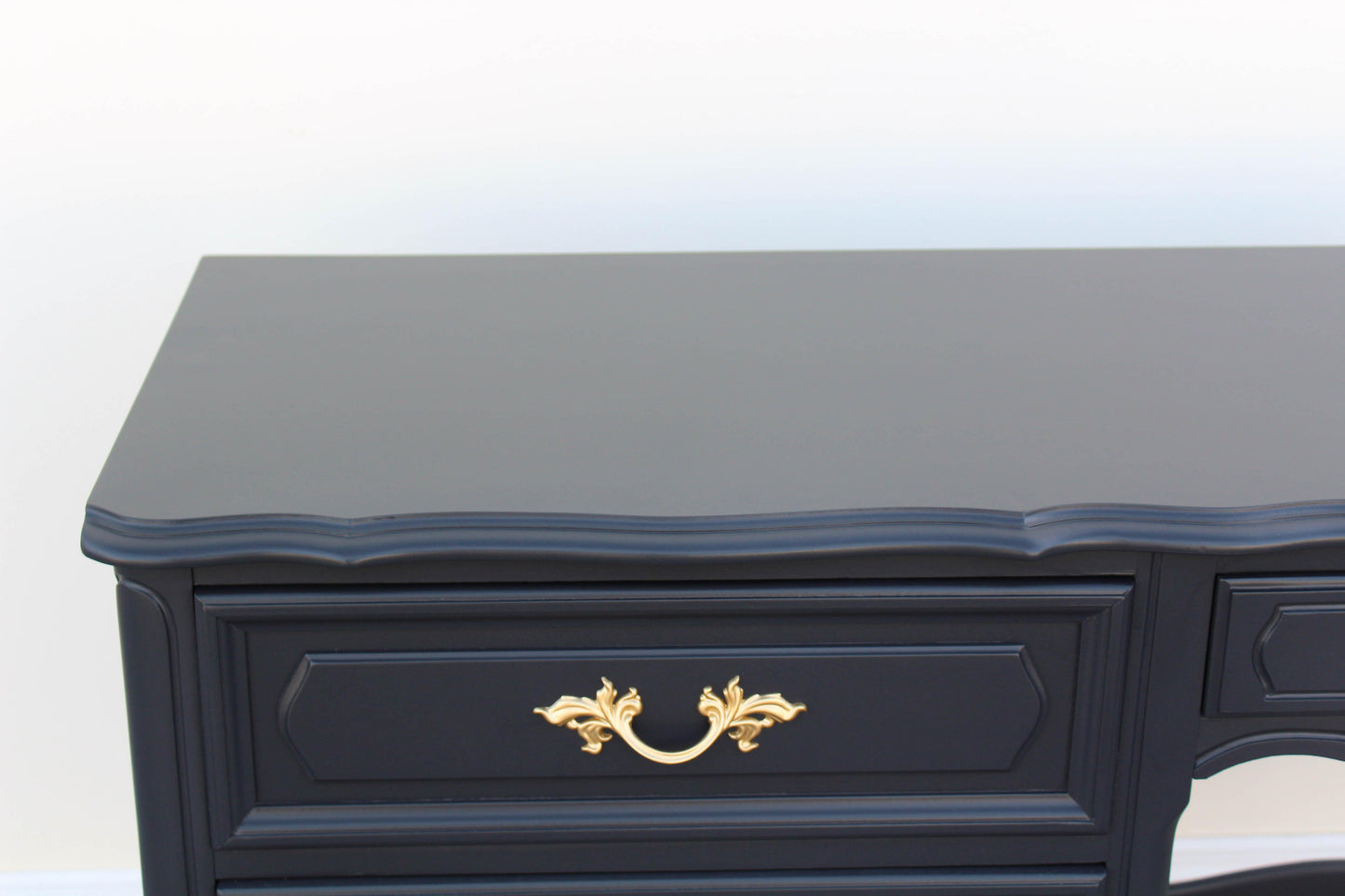 1970's French Style Charcoal Black Desk of Four Drawers by Henry Links