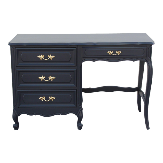 1970's French Style Charcoal Black Desk of Four Drawers by Henry Links