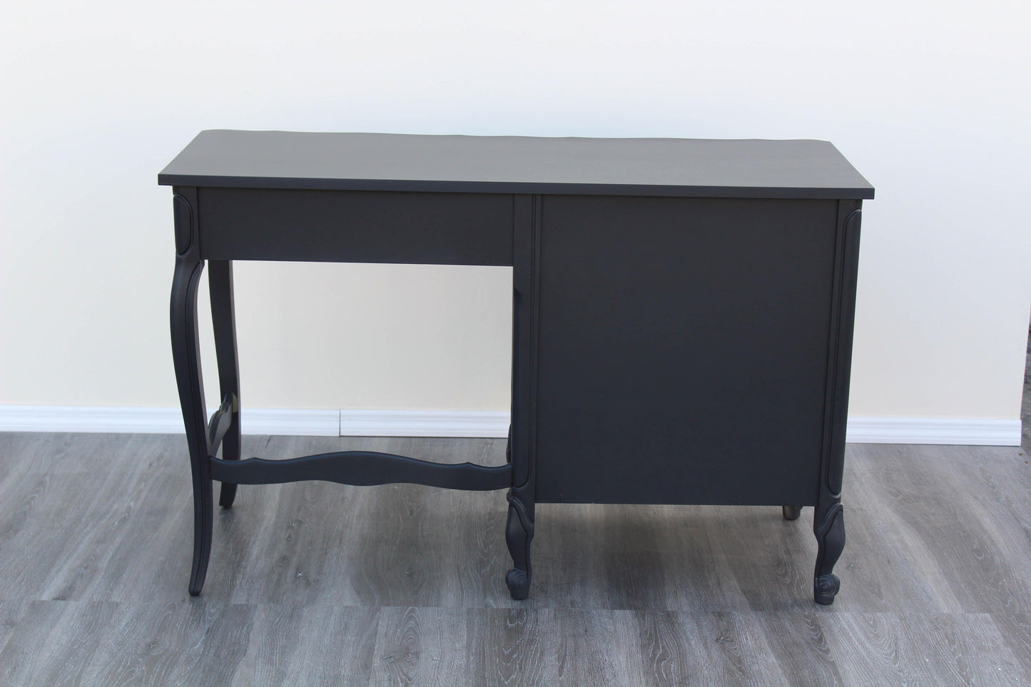 1970's French Style Charcoal Black Desk of Four Drawers by Henry Links