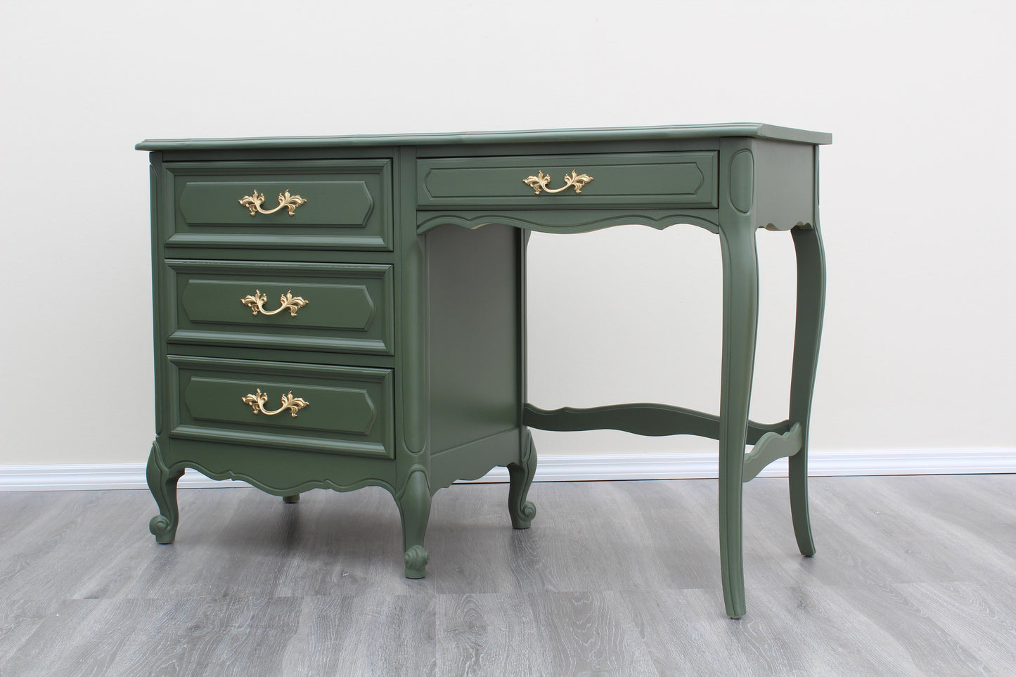 1970's French Style Green Desk of Four Drawers