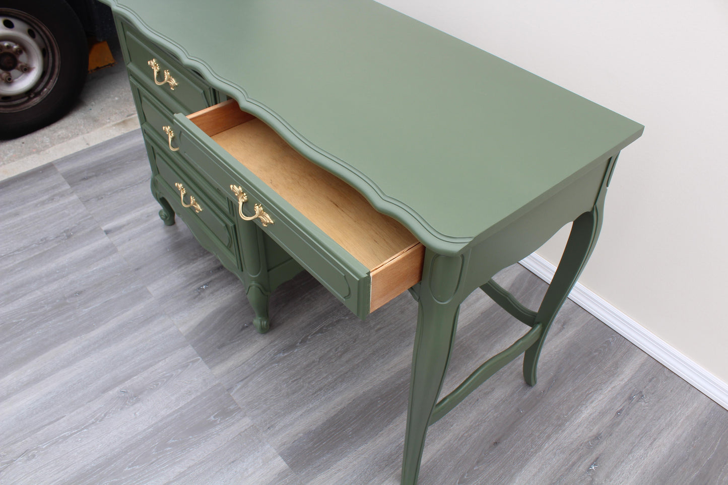 1970's French Style Green Desk of Four Drawers