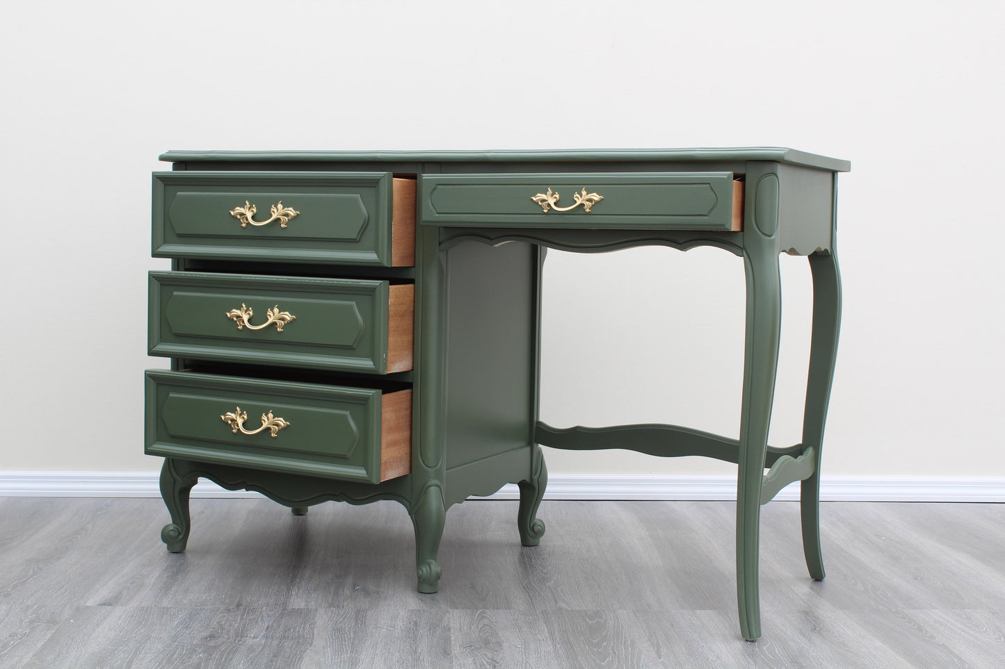 1970's French Style Green Desk of Four Drawers