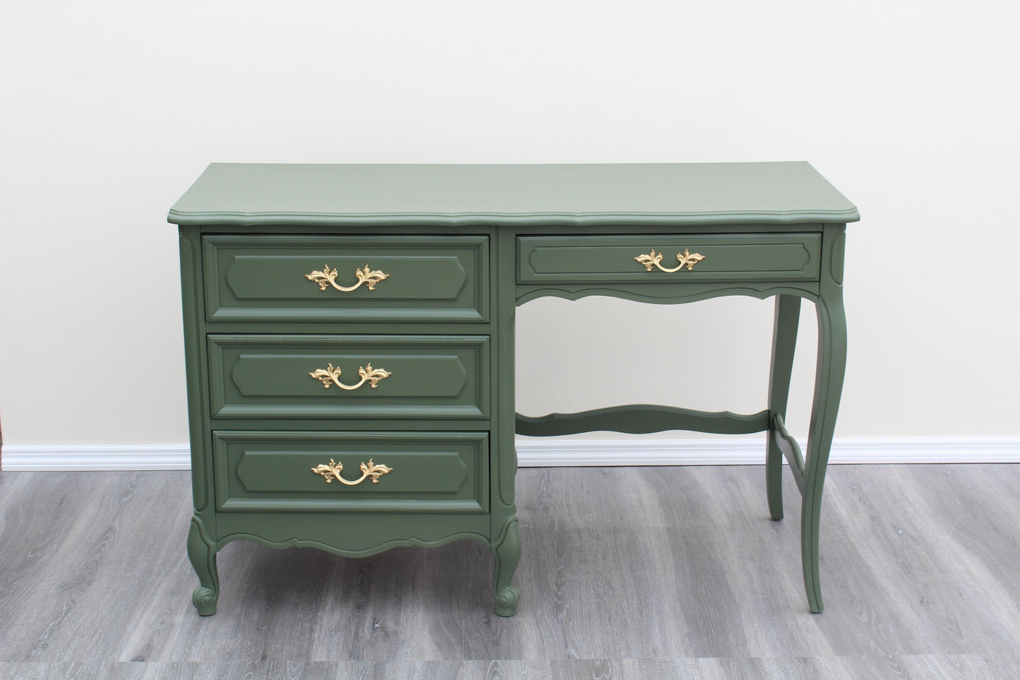 1970's French Style Green Desk of Four Drawers