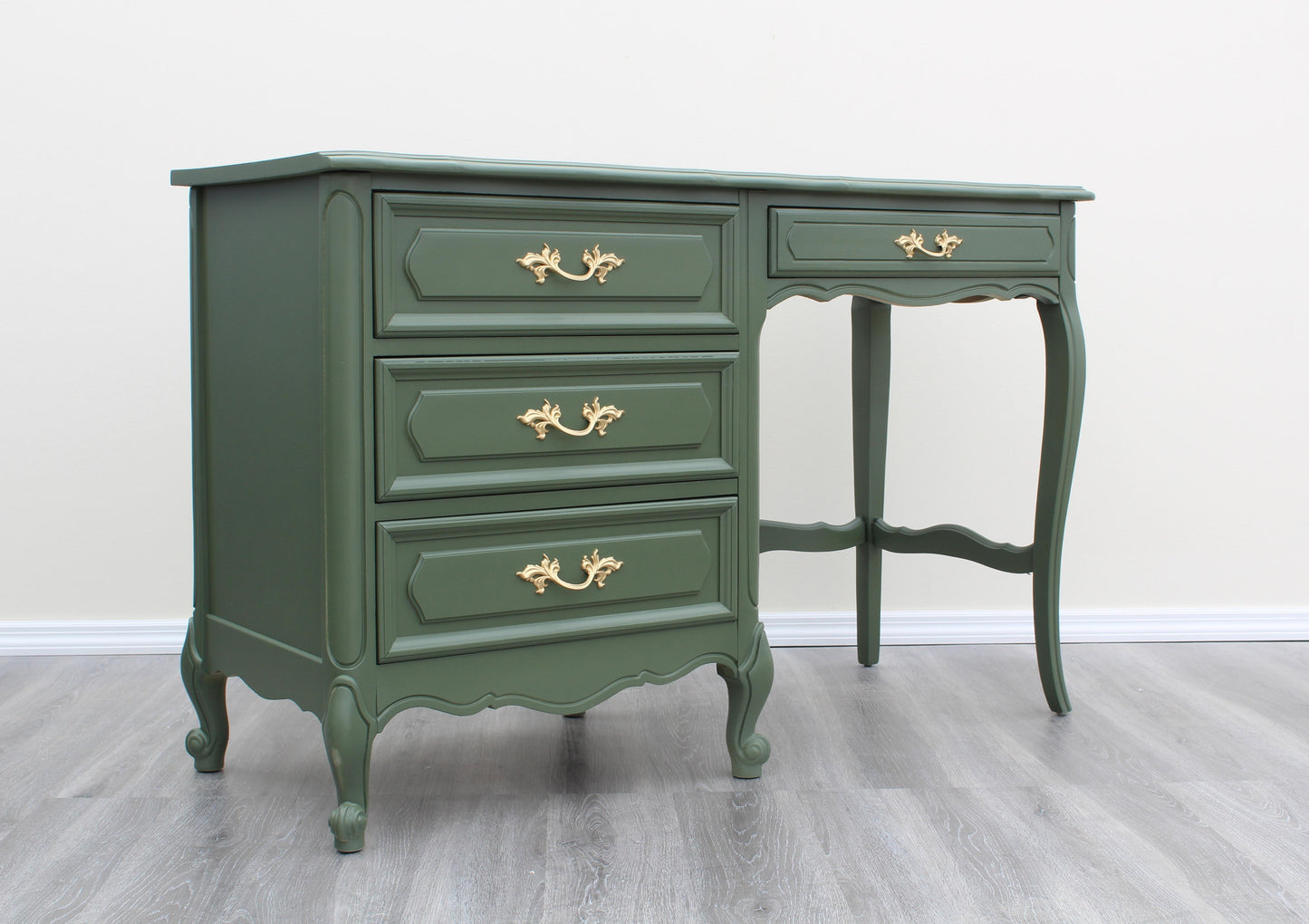 1970's French Style Green Desk of Four Drawers