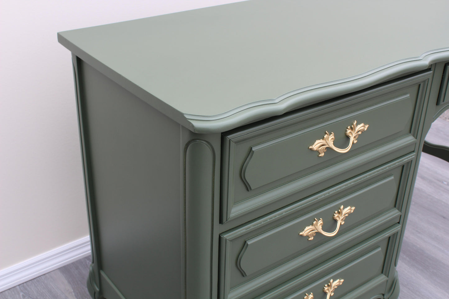 1970's French Style Green Desk of Four Drawers