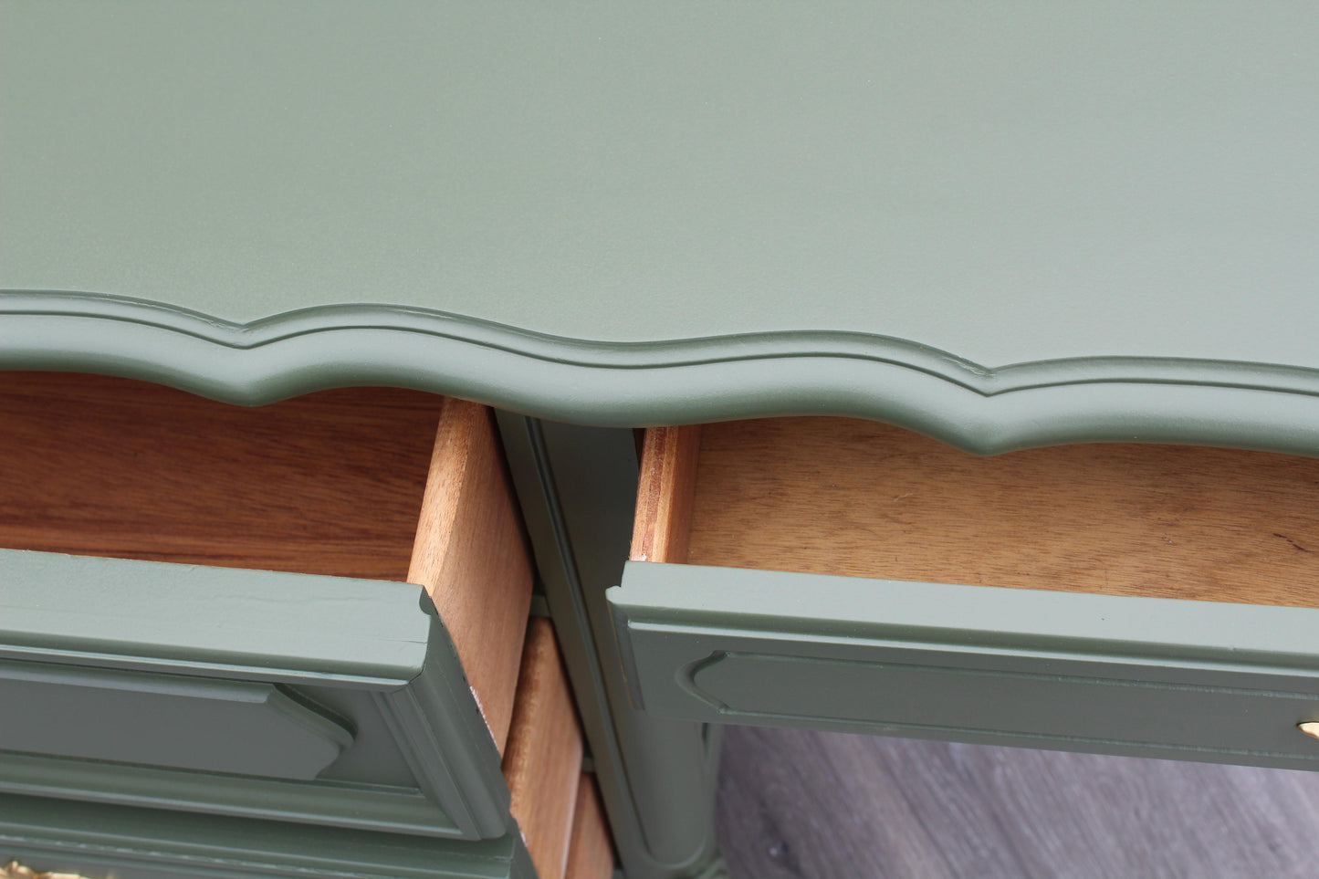 1970's French Style Green Desk of Four Drawers