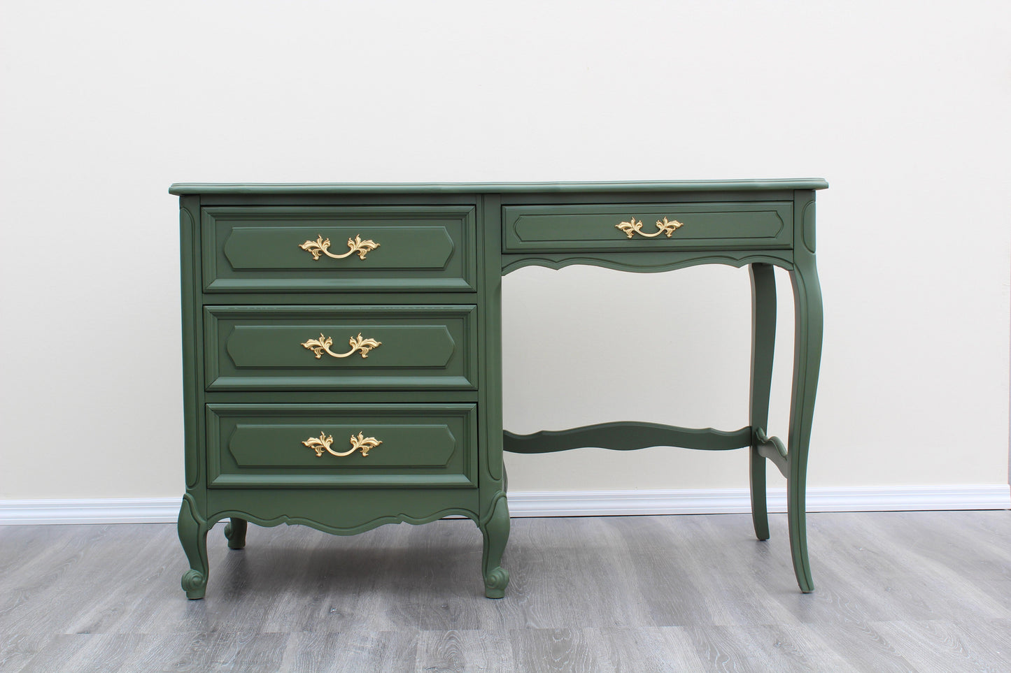 1970's French Style Green Desk of Four Drawers