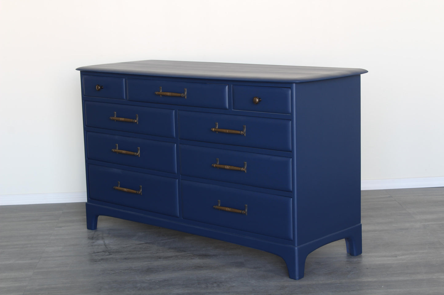 1970s Mid-Century Blue Dresser of Nine Drawers