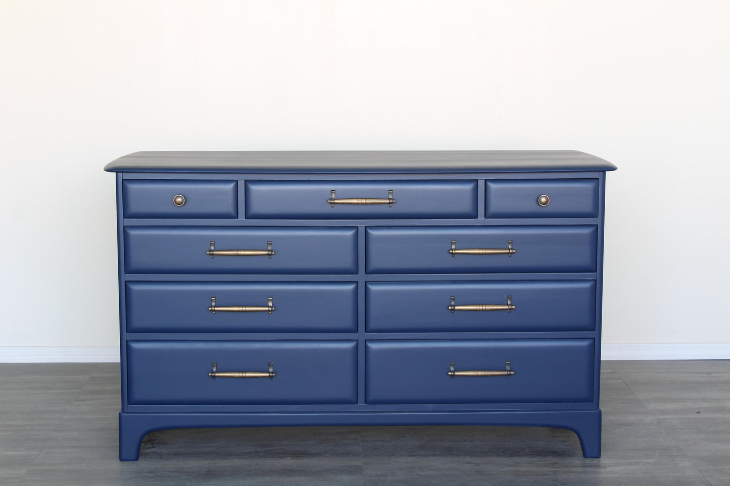 1970s Mid-Century Blue Dresser of Nine Drawers