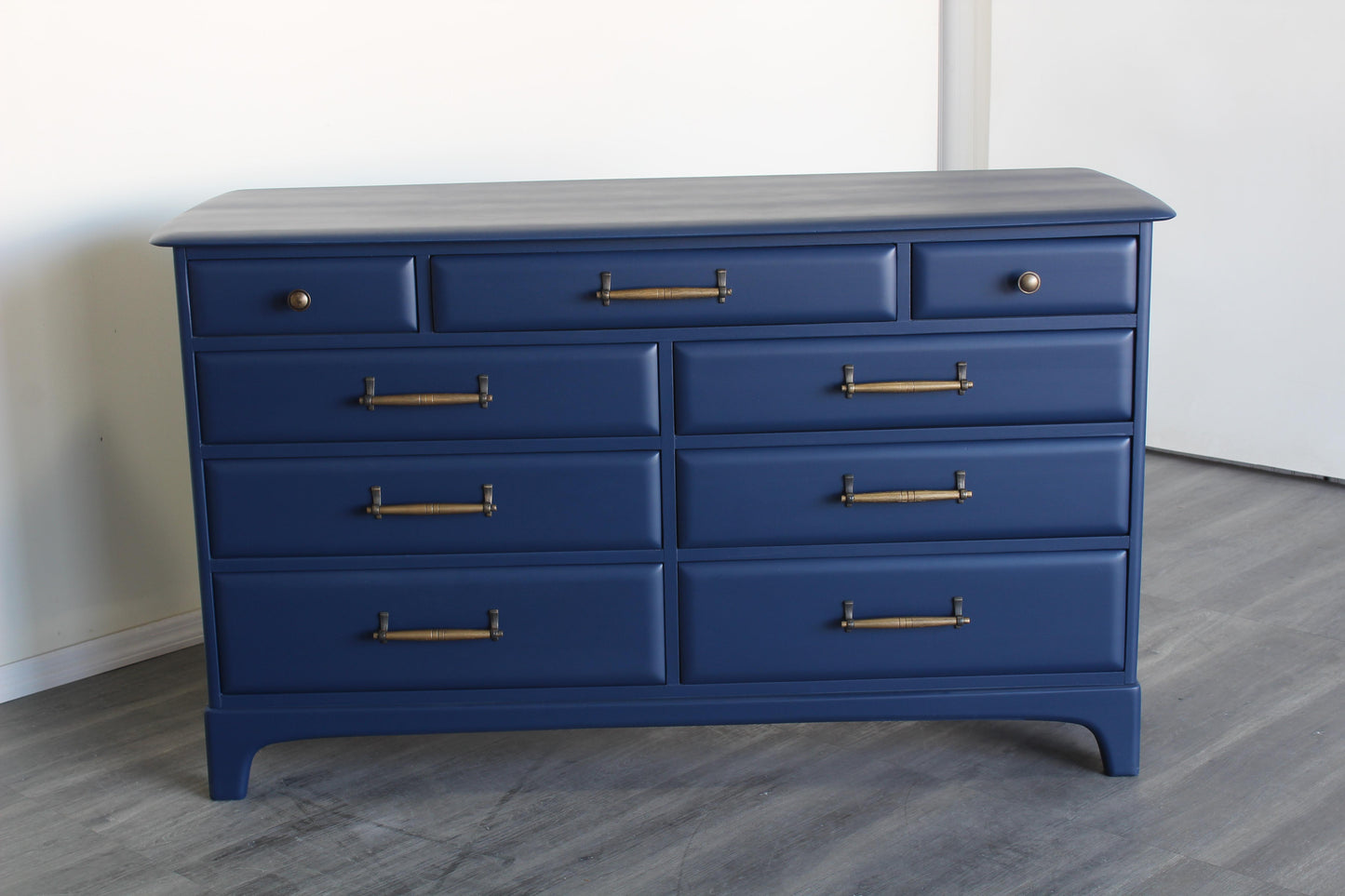 1970s Mid-Century Blue Dresser of Nine Drawers