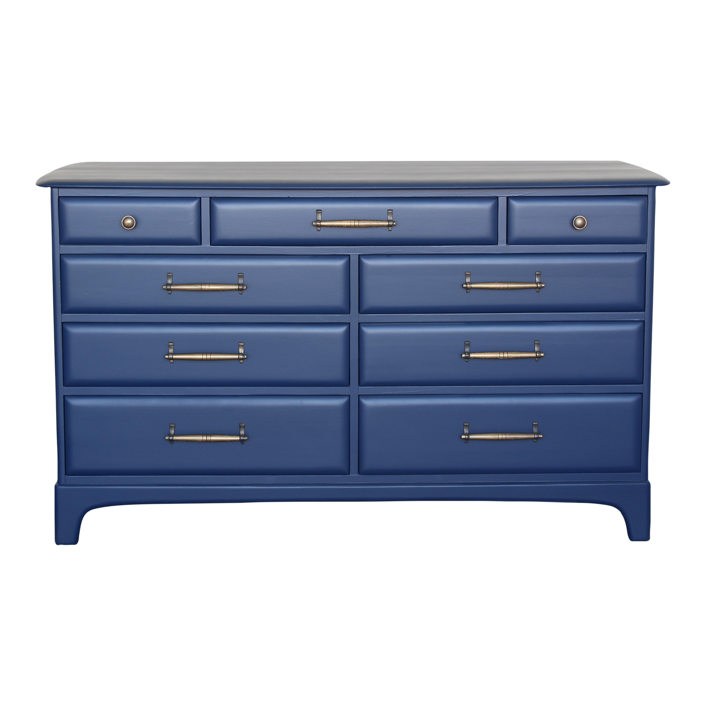 1970s Mid-Century Blue Dresser of Nine Drawers