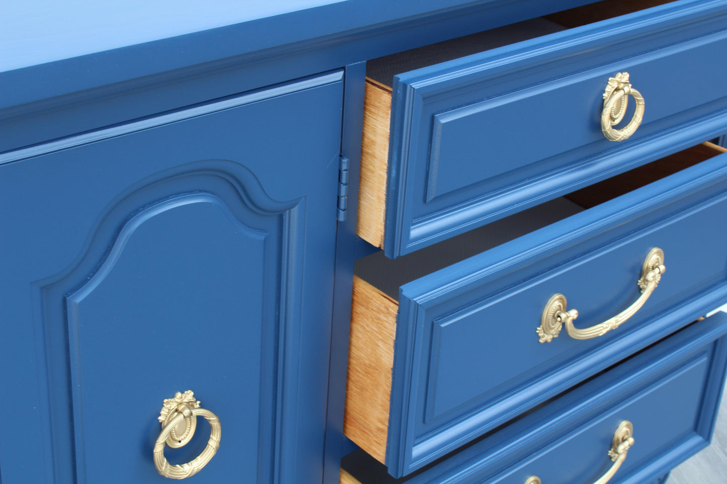 1970s Mid-Century Blue Dresser of Nine Drawers by Dixie