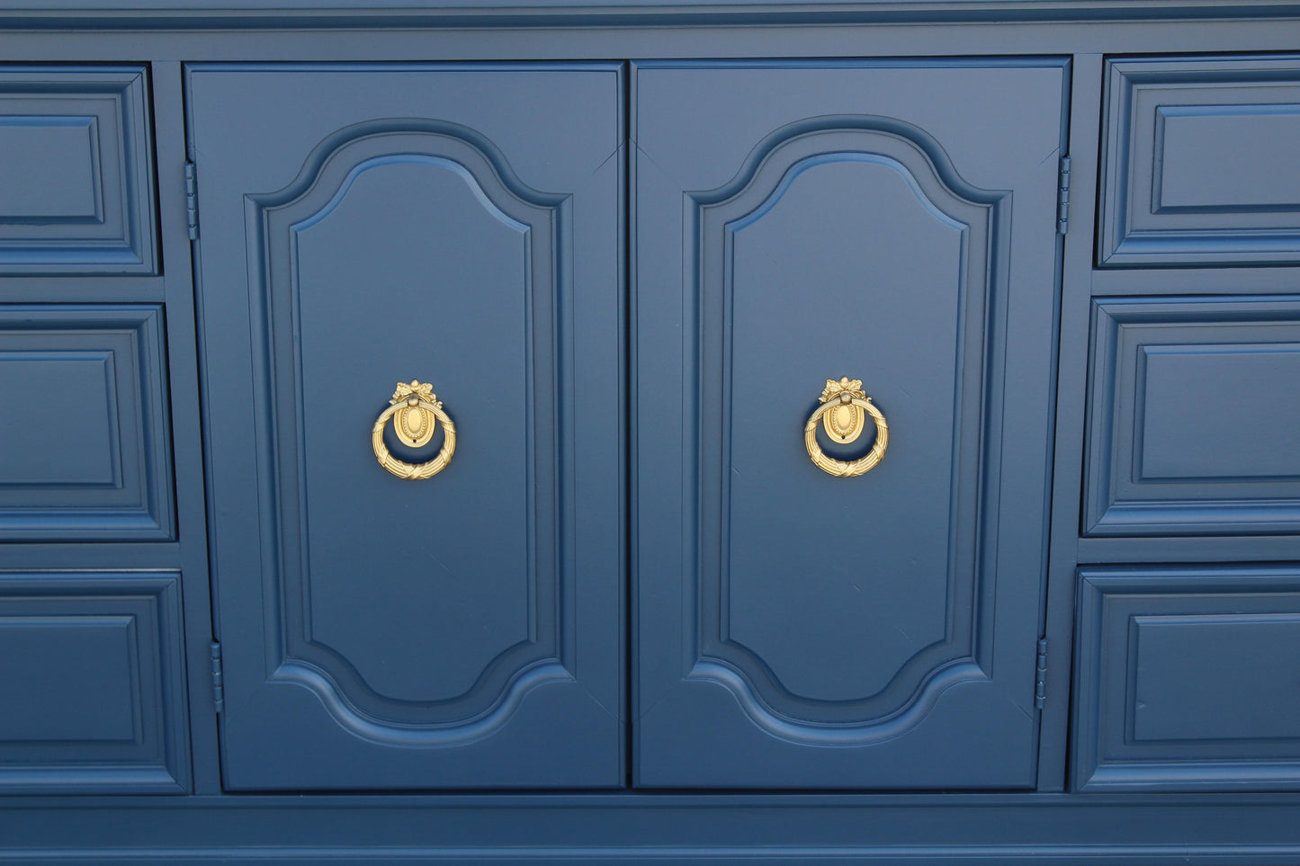 1970s Mid-Century Blue Dresser of Nine Drawers by Dixie