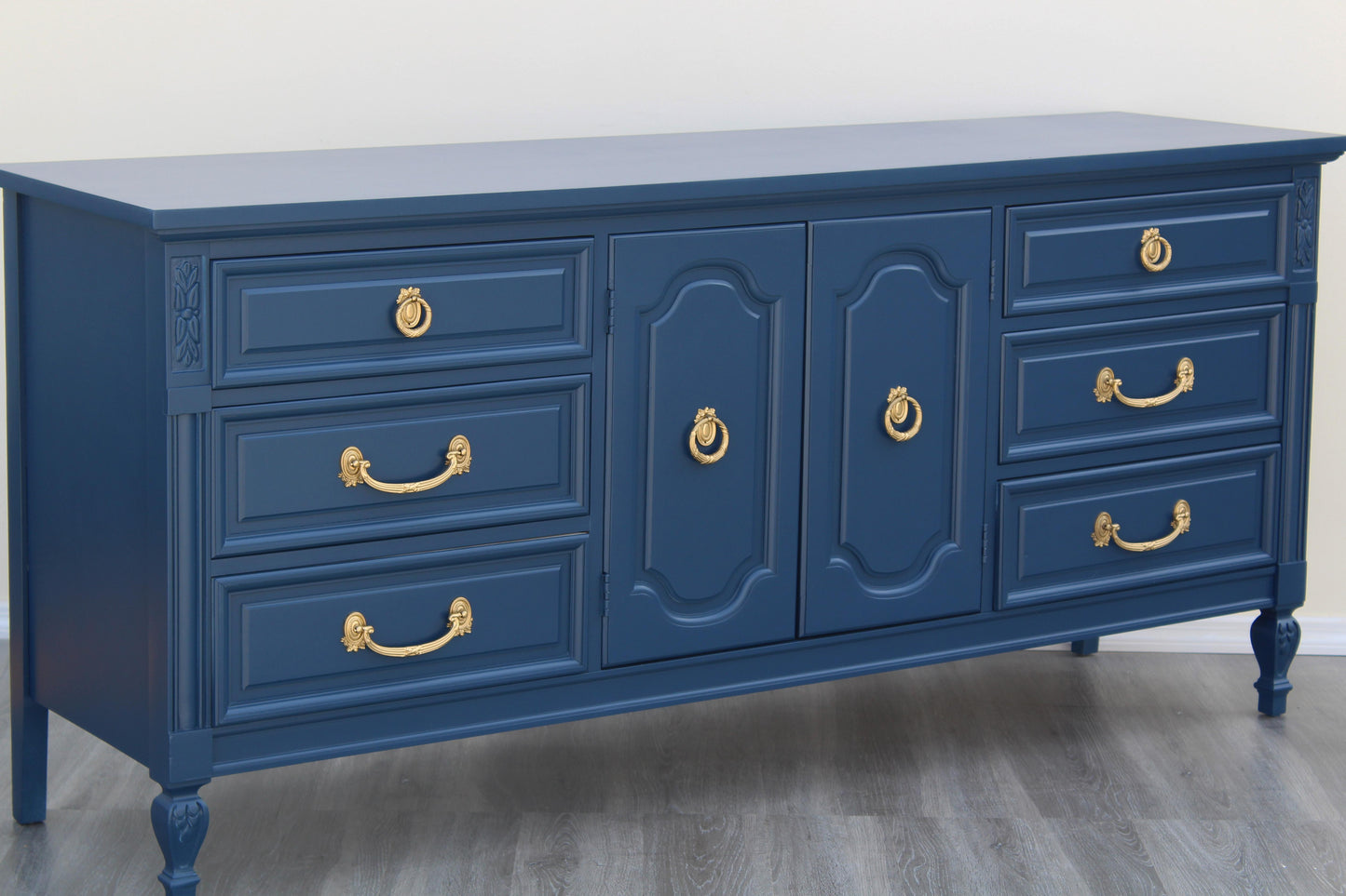 1970s Mid-Century Blue Dresser of Nine Drawers by Dixie