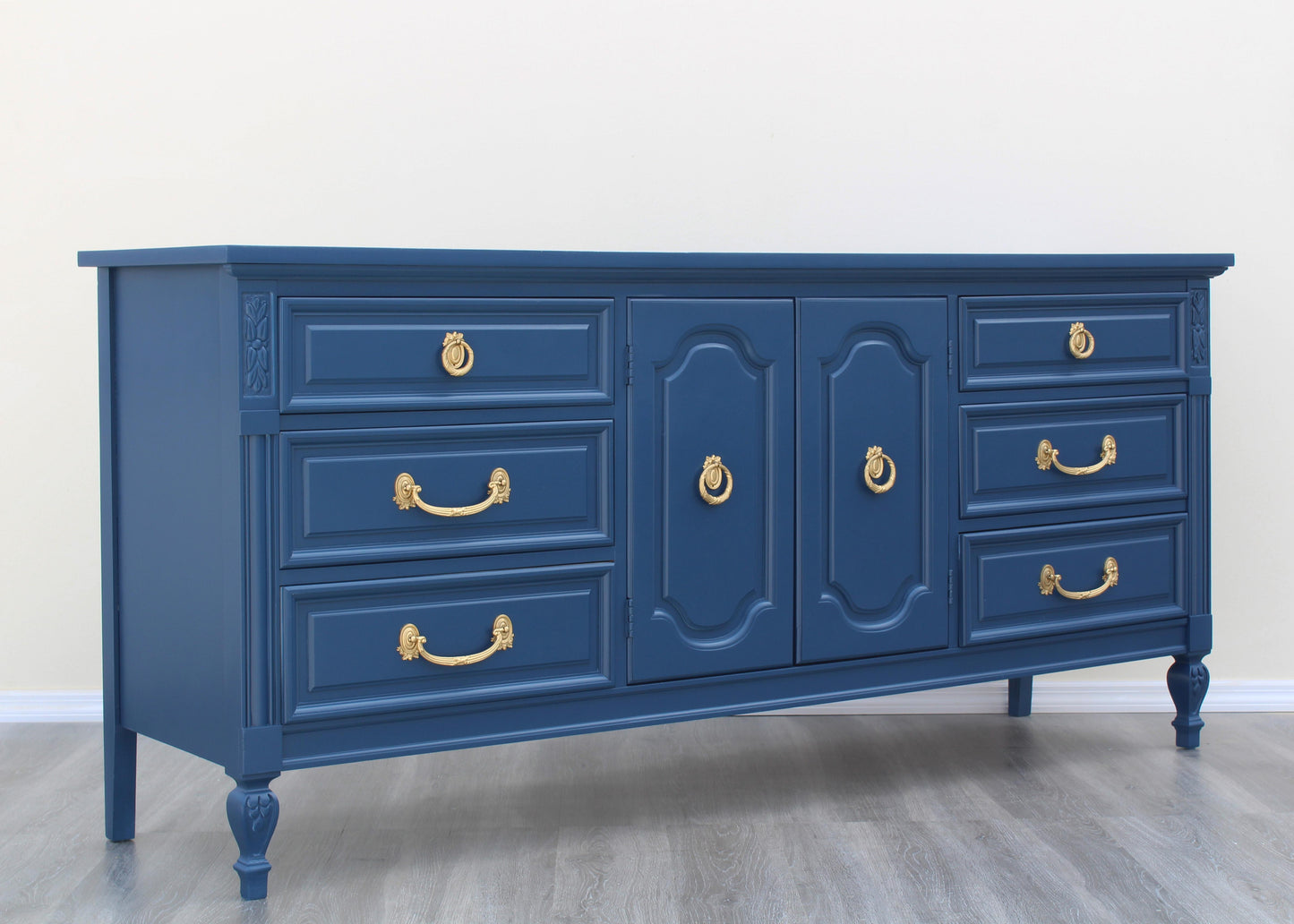 1970s Mid-Century Blue Dresser of Nine Drawers by Dixie