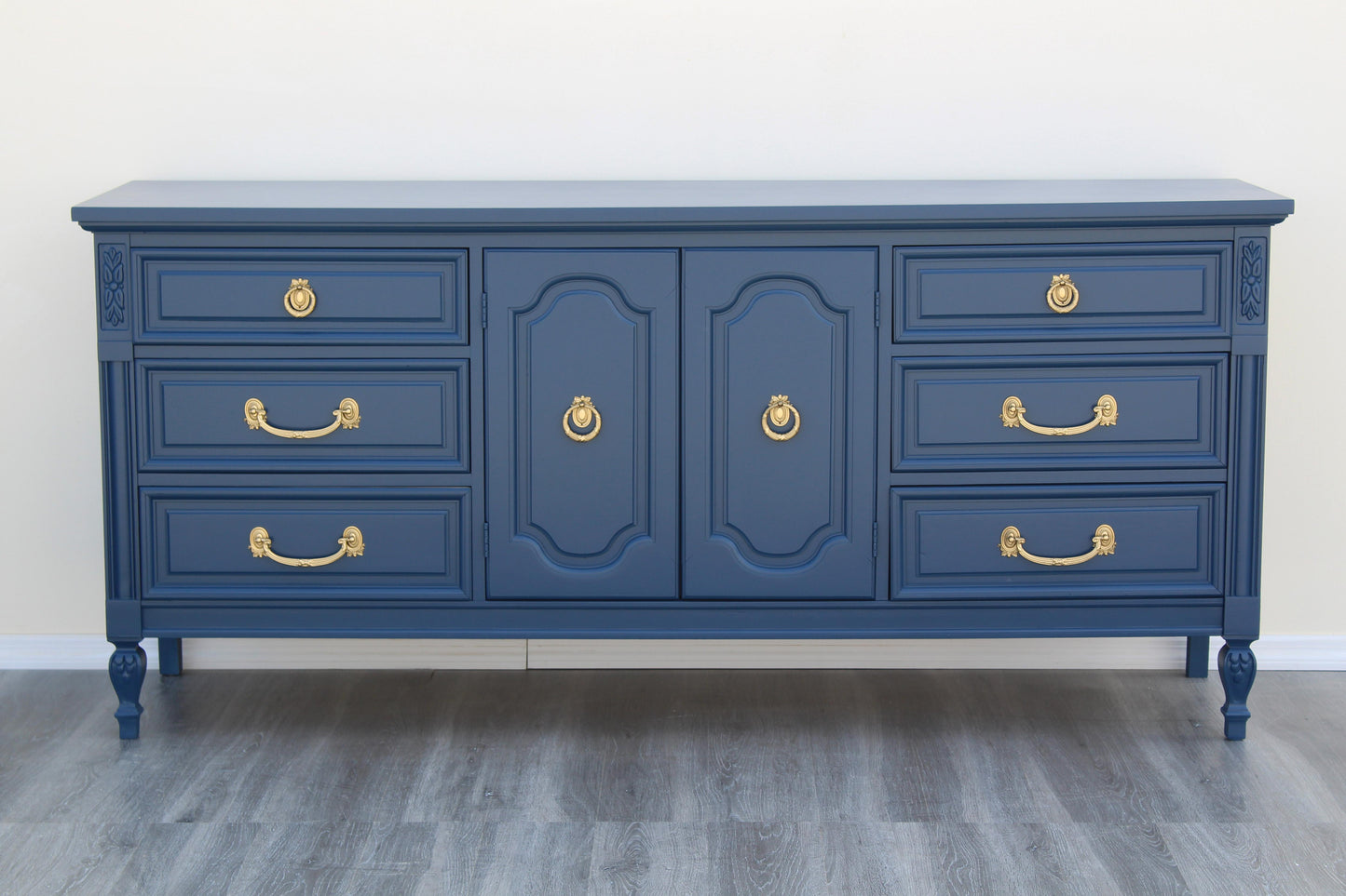 1970s Mid-Century Blue Dresser of Nine Drawers by Dixie