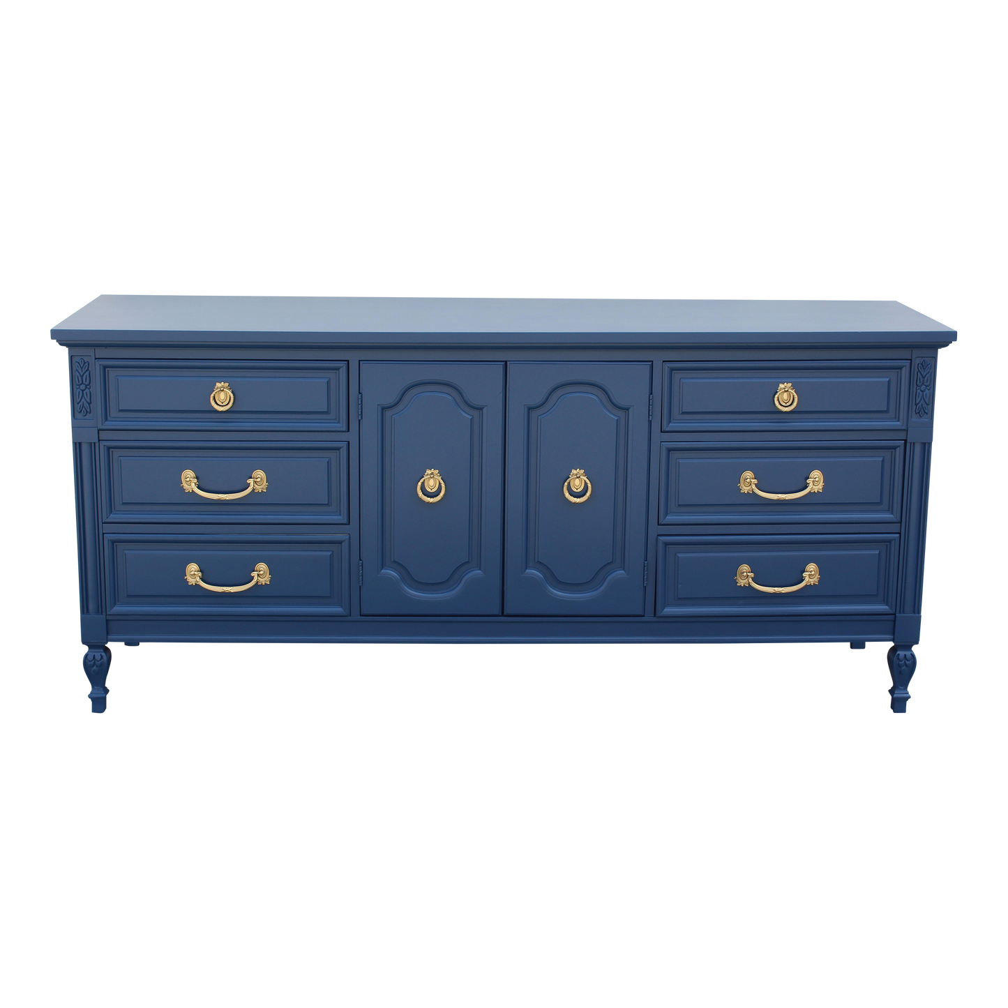 1970s Mid-Century Blue Dresser of Nine Drawers by Dixie