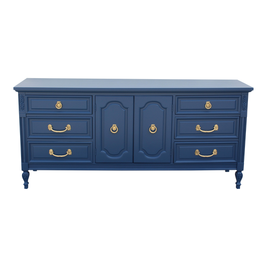 1970s Mid-Century Blue Dresser of Nine Drawers by Dixie