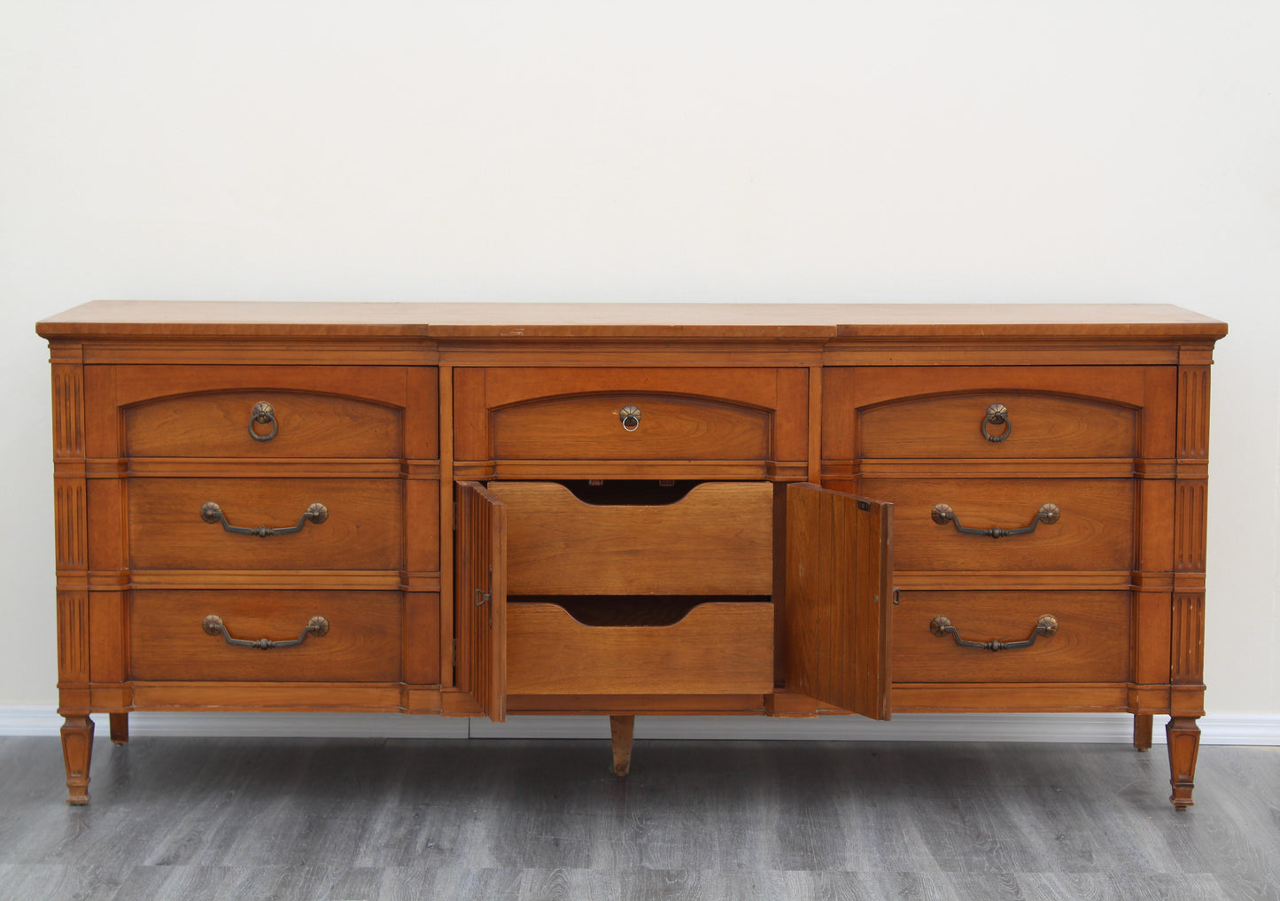 1970s Mid-Century Walnut Dresser of Nine Drawers