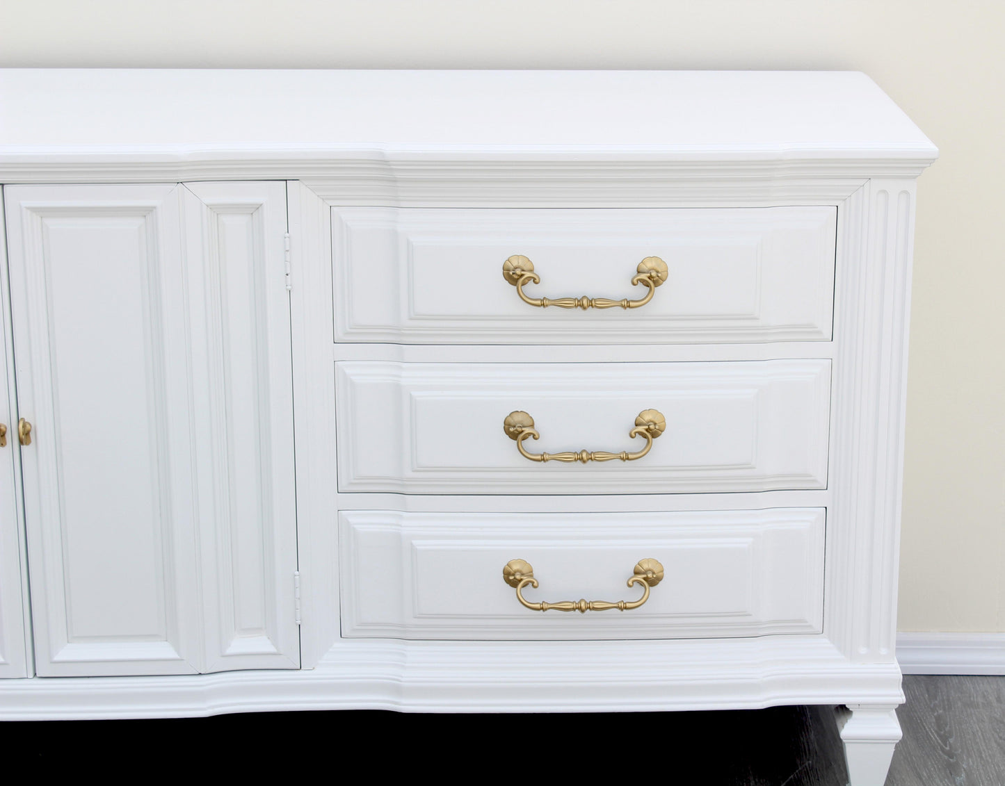 1970s Mid-Century Walnut Satin White Dresser of Nine Drawers