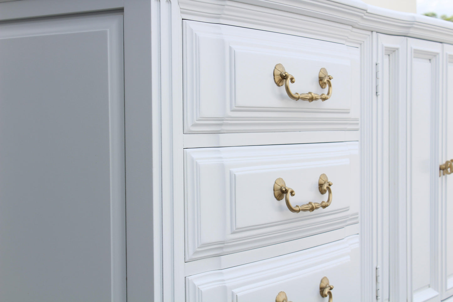 1970s Mid-Century Walnut Satin White Dresser of Nine Drawers