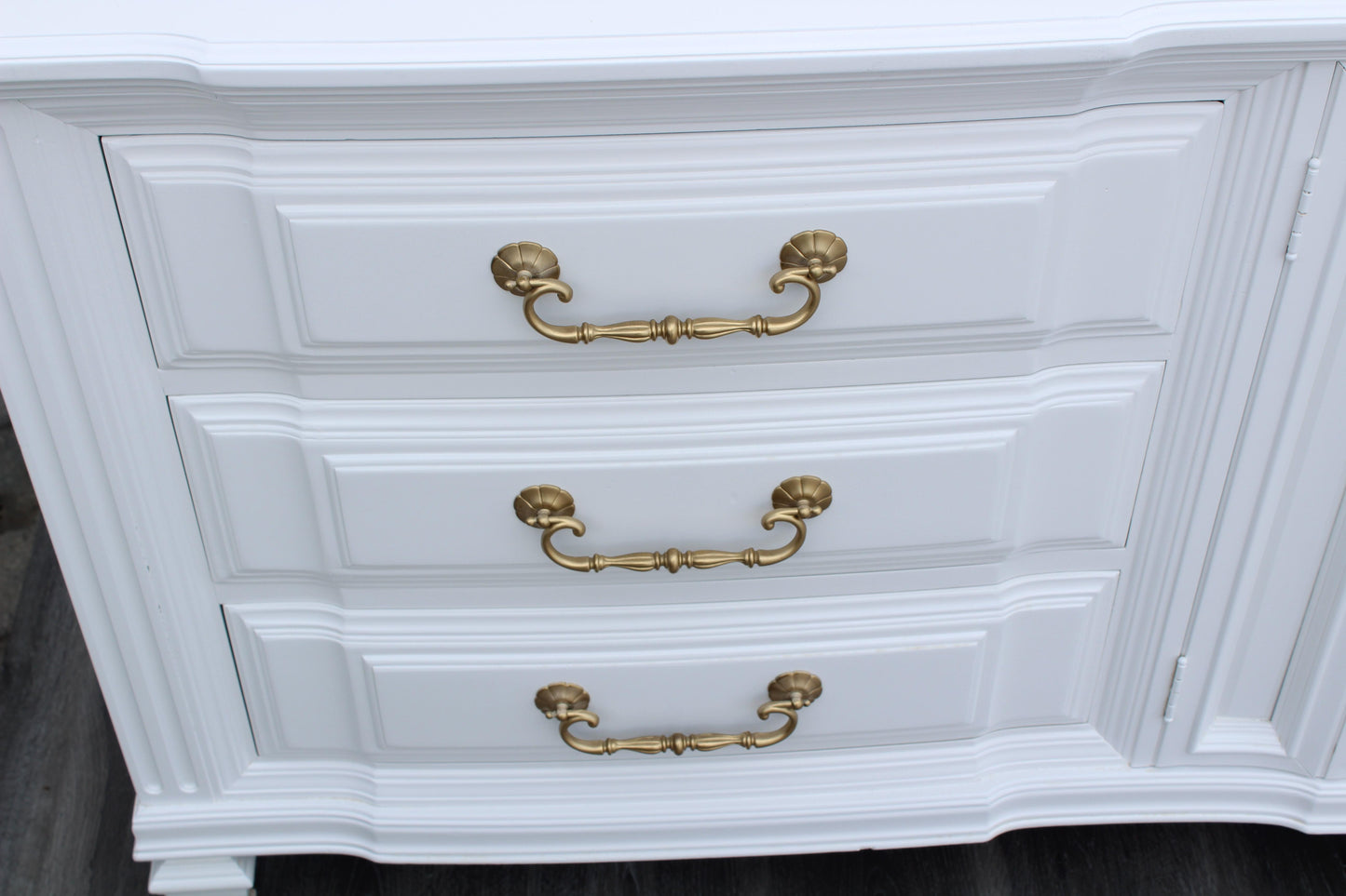 1970s Mid-Century Walnut Satin White Dresser of Nine Drawers