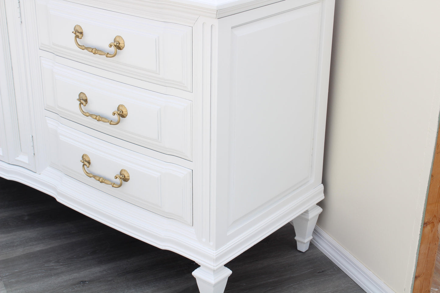 1970s Mid-Century Walnut Satin White Dresser of Nine Drawers