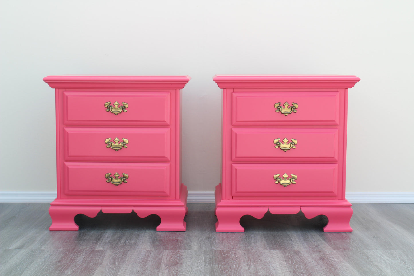 1970's Pair of Coral Pink Nightstands by Dixie