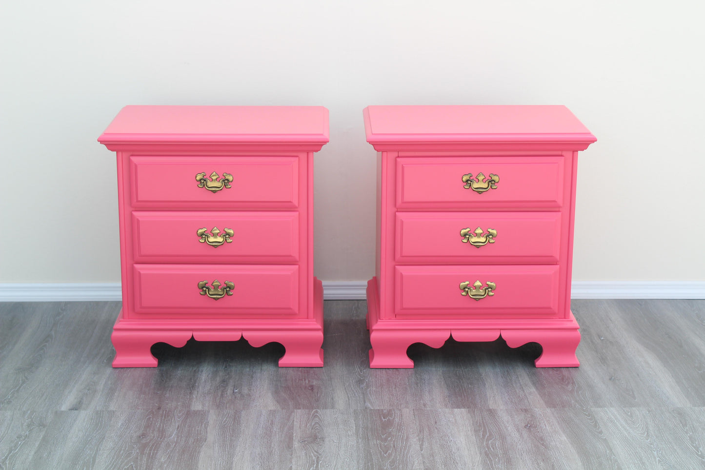 1970's Pair of Coral Pink Nightstands by Dixie