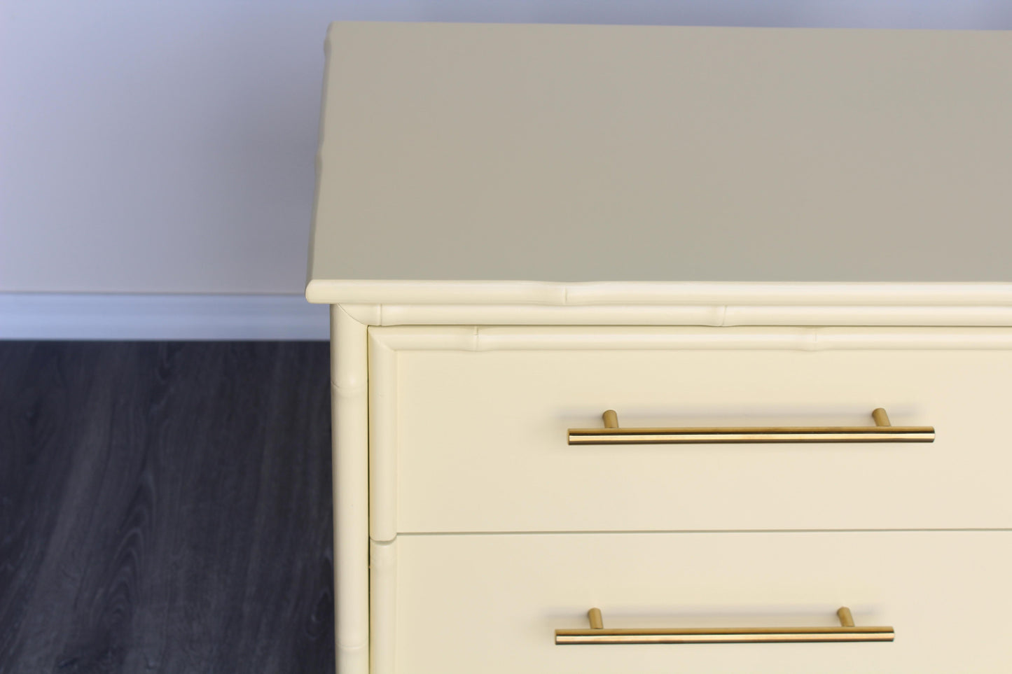 1970's Pair of Faux Bamboo Canary Yellow Nightstands