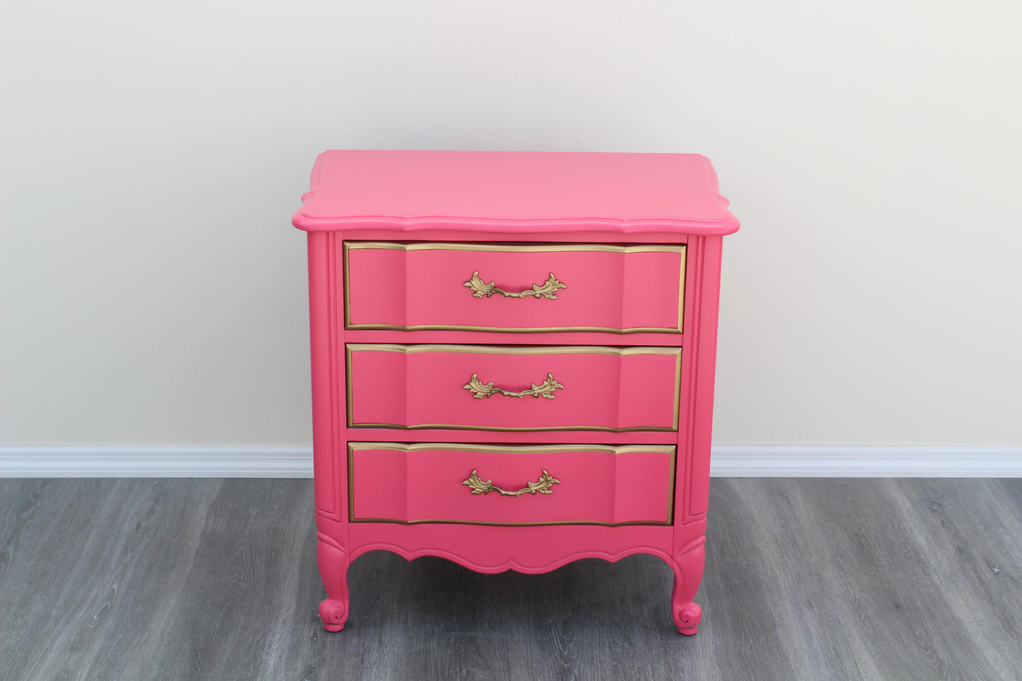 1970's Pair of French Provincial Coral Pink Nightstands