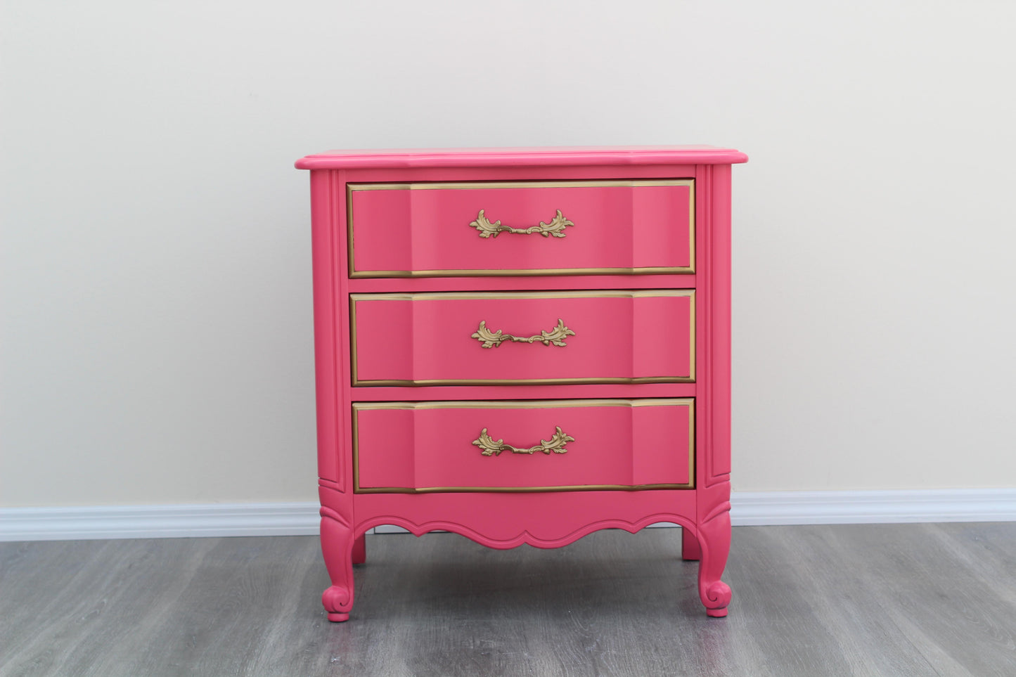 1970's Pair of French Provincial Coral Pink Nightstands