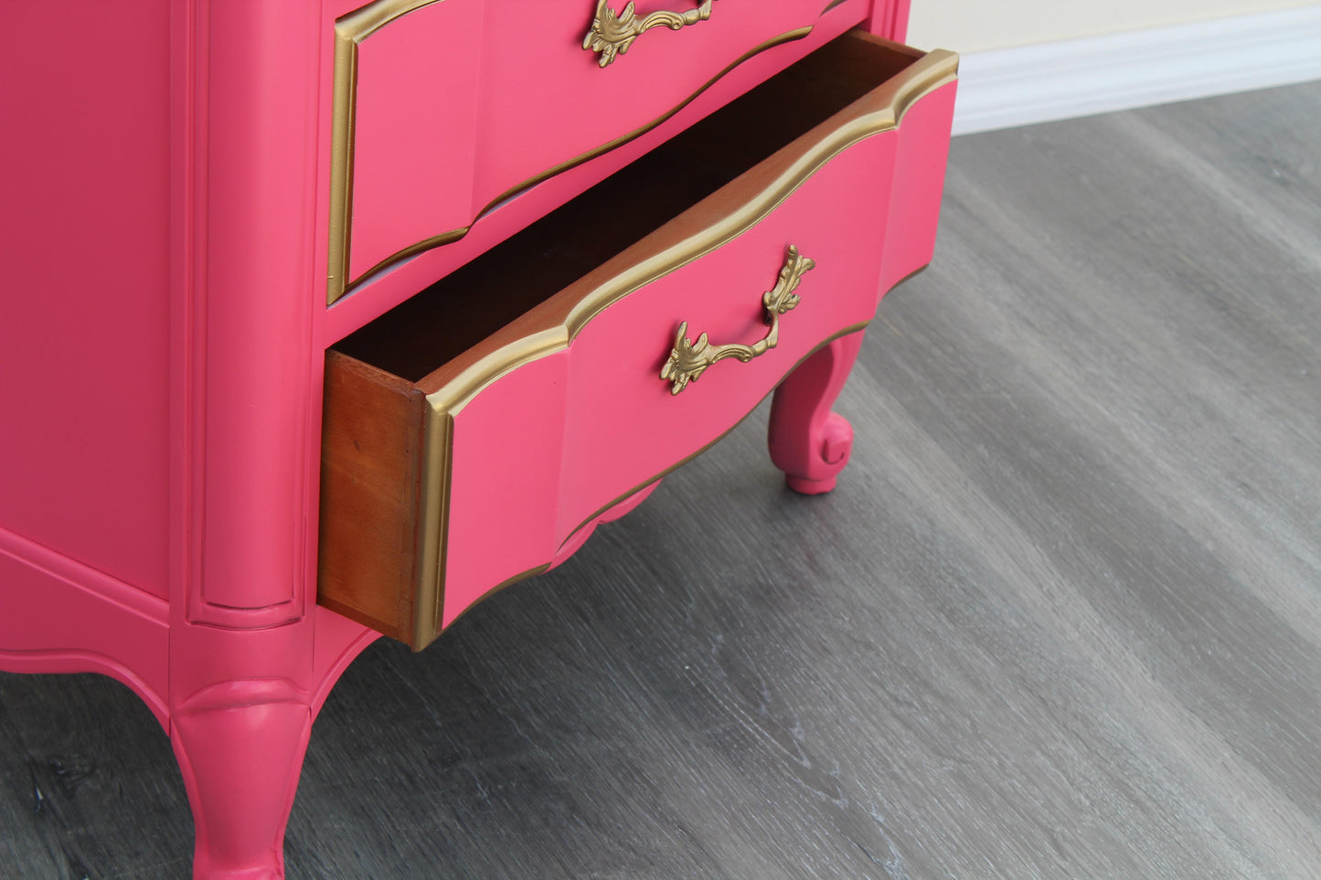 1970's Pair of French Provincial Coral Pink Nightstands