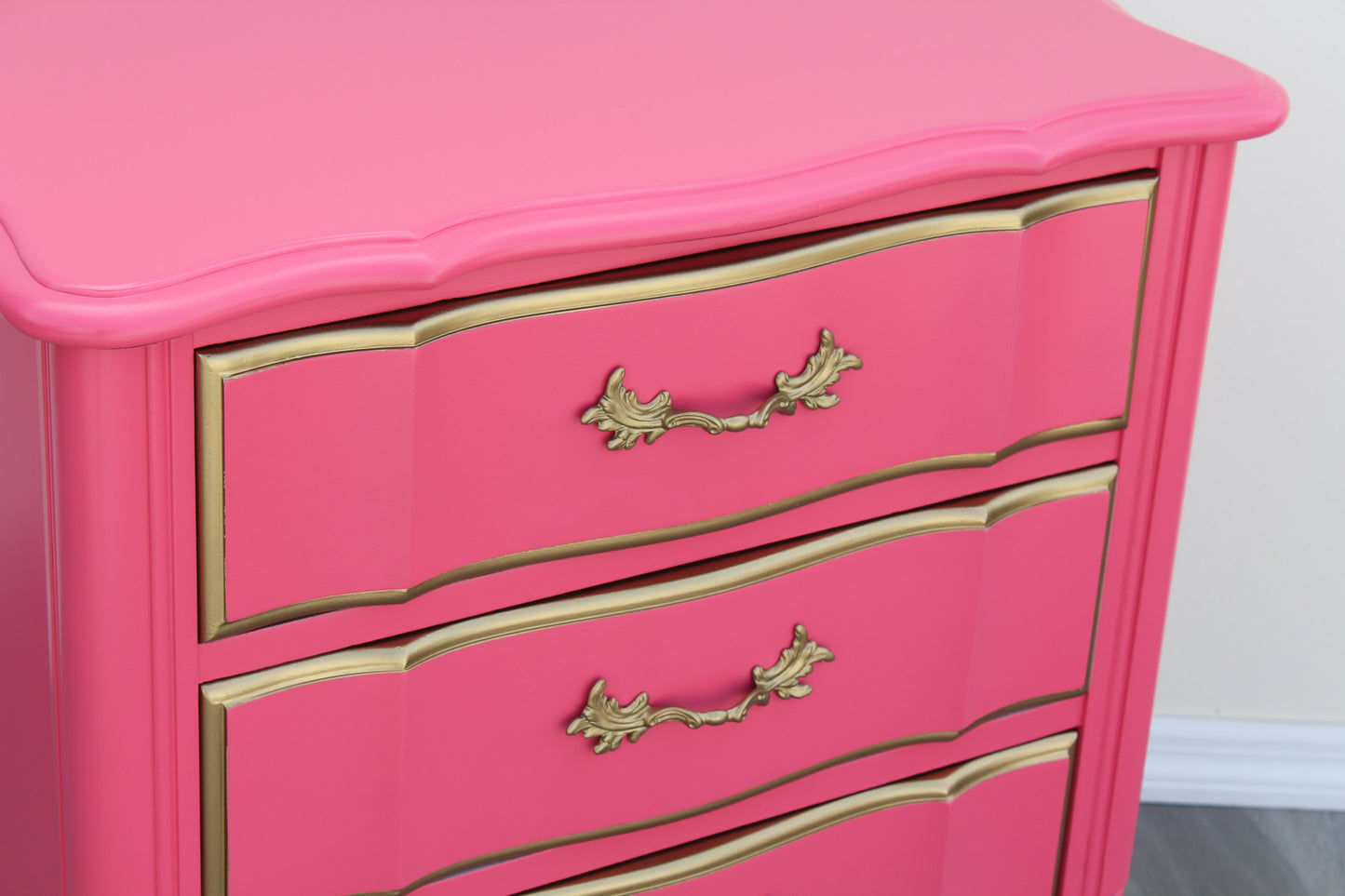 1970's Pair of French Provincial Coral Pink Nightstands