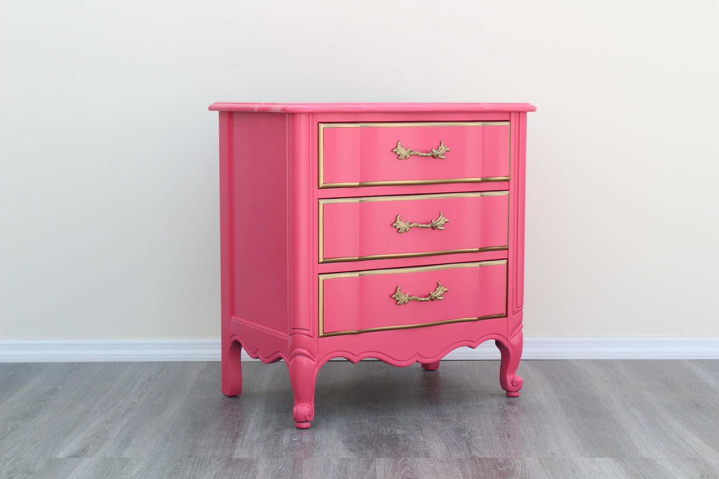 1970's Pair of French Provincial Coral Pink Nightstands