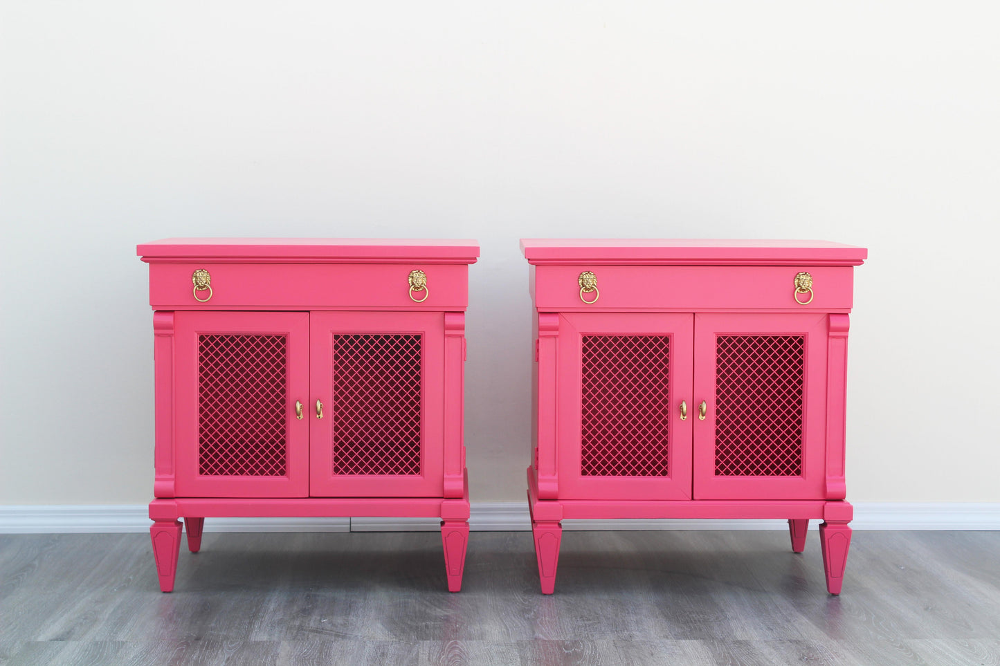 1970s Pair of Mid-Century Coral Pink Nightstands