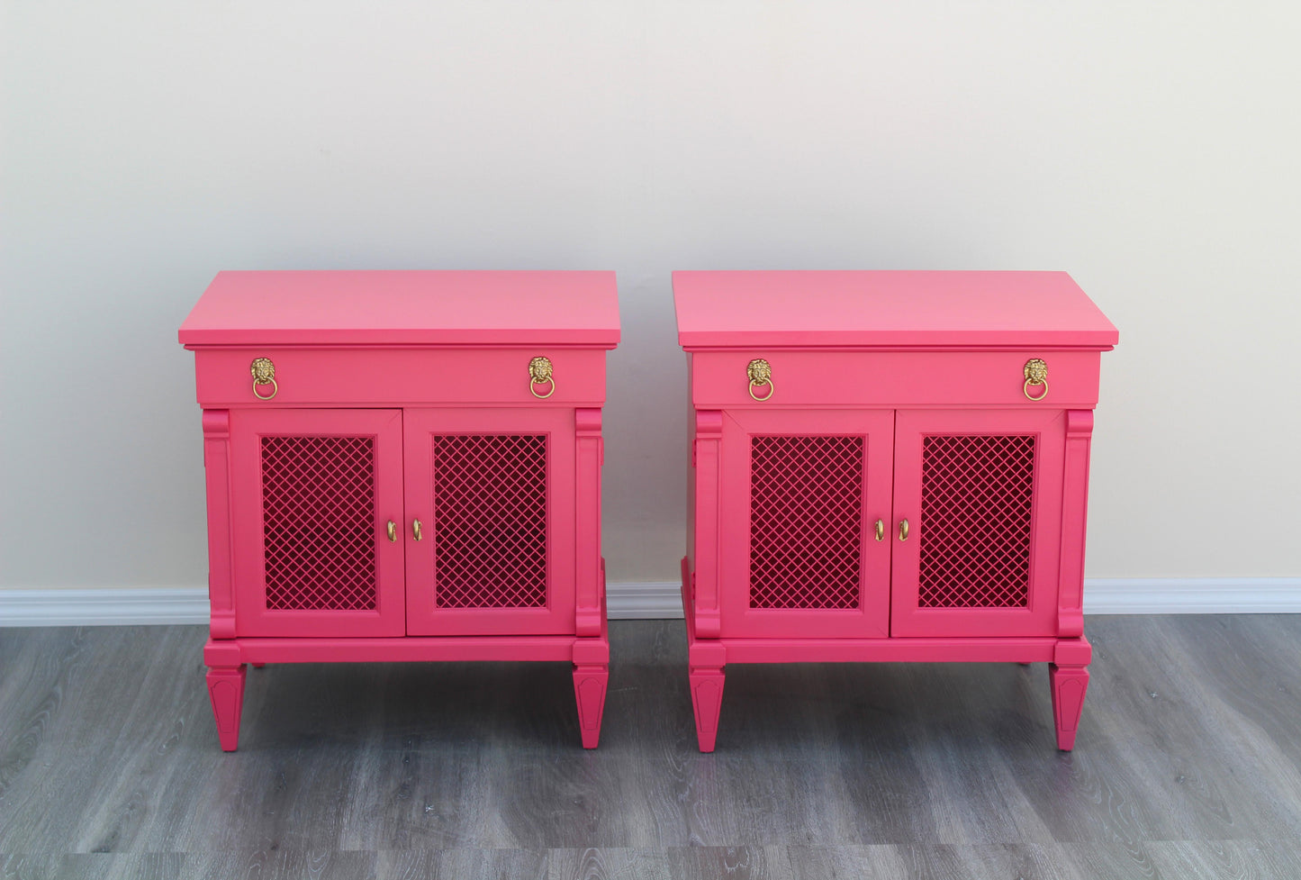 1970s Pair of Mid-Century Coral Pink Nightstands