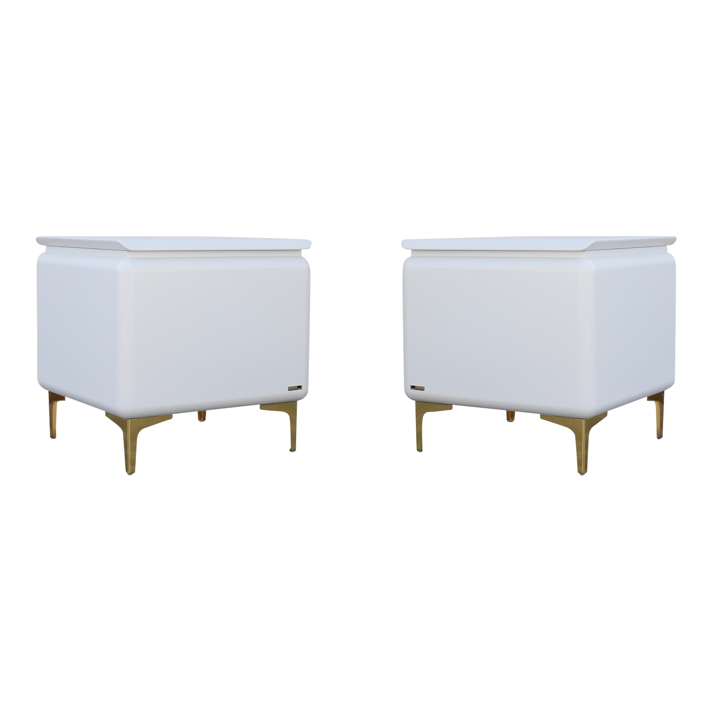 Vintage pair of Rougier Side Tables.  These tables are refinished in white with satin topcoat.  Dimensions: 24"Width x 24"Depth x 24"Height.