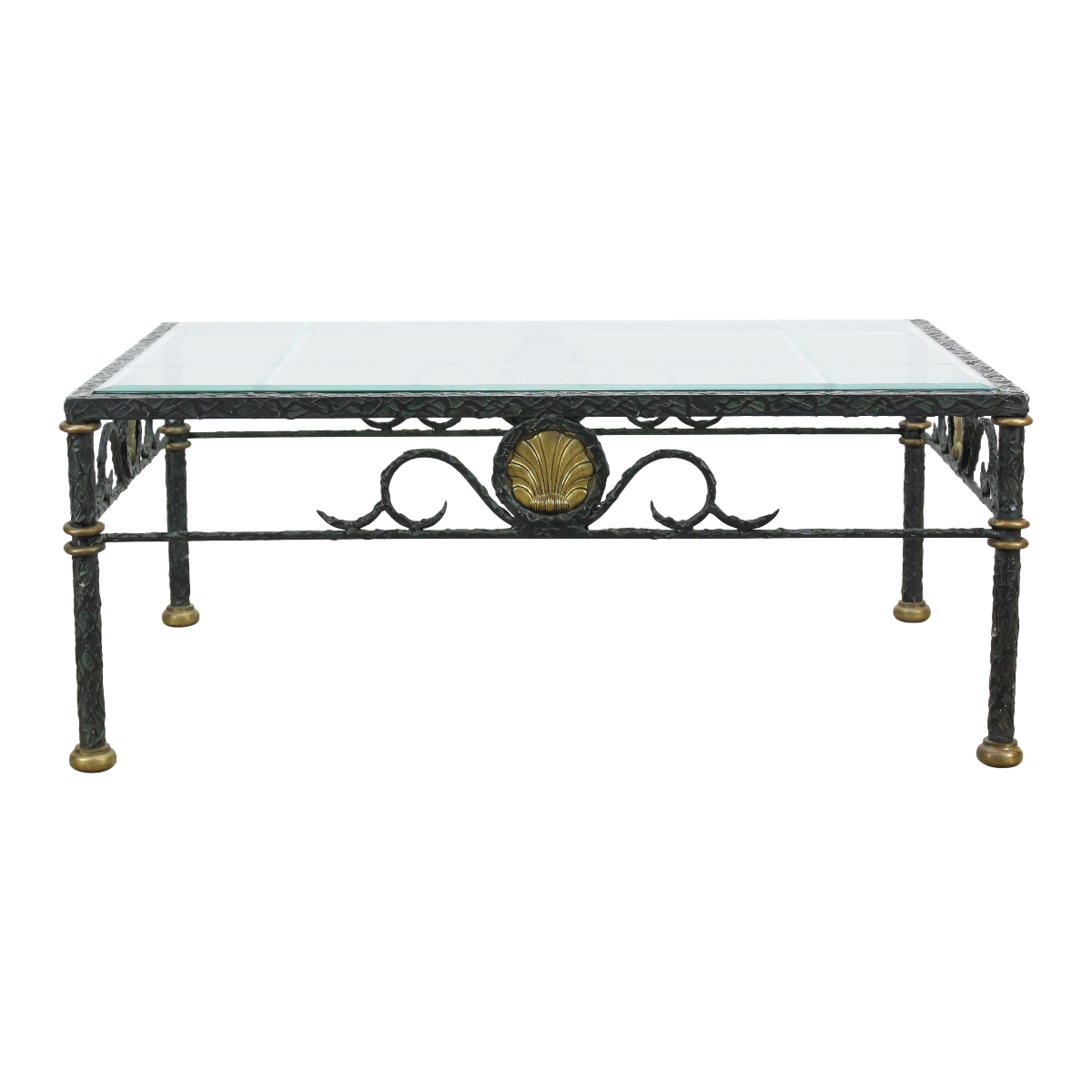 Stunning metal coffee table with brass accent, this lovely table is in great vintage condition.  Dimensions; 41" Width x 27"Depth x 16"Height. 